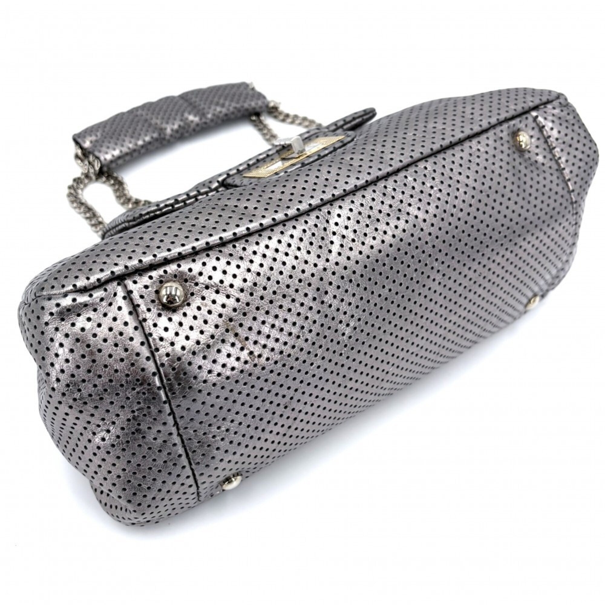 Chanel Silver Leather Handbag Shoulder Bag (Pre-Owned)