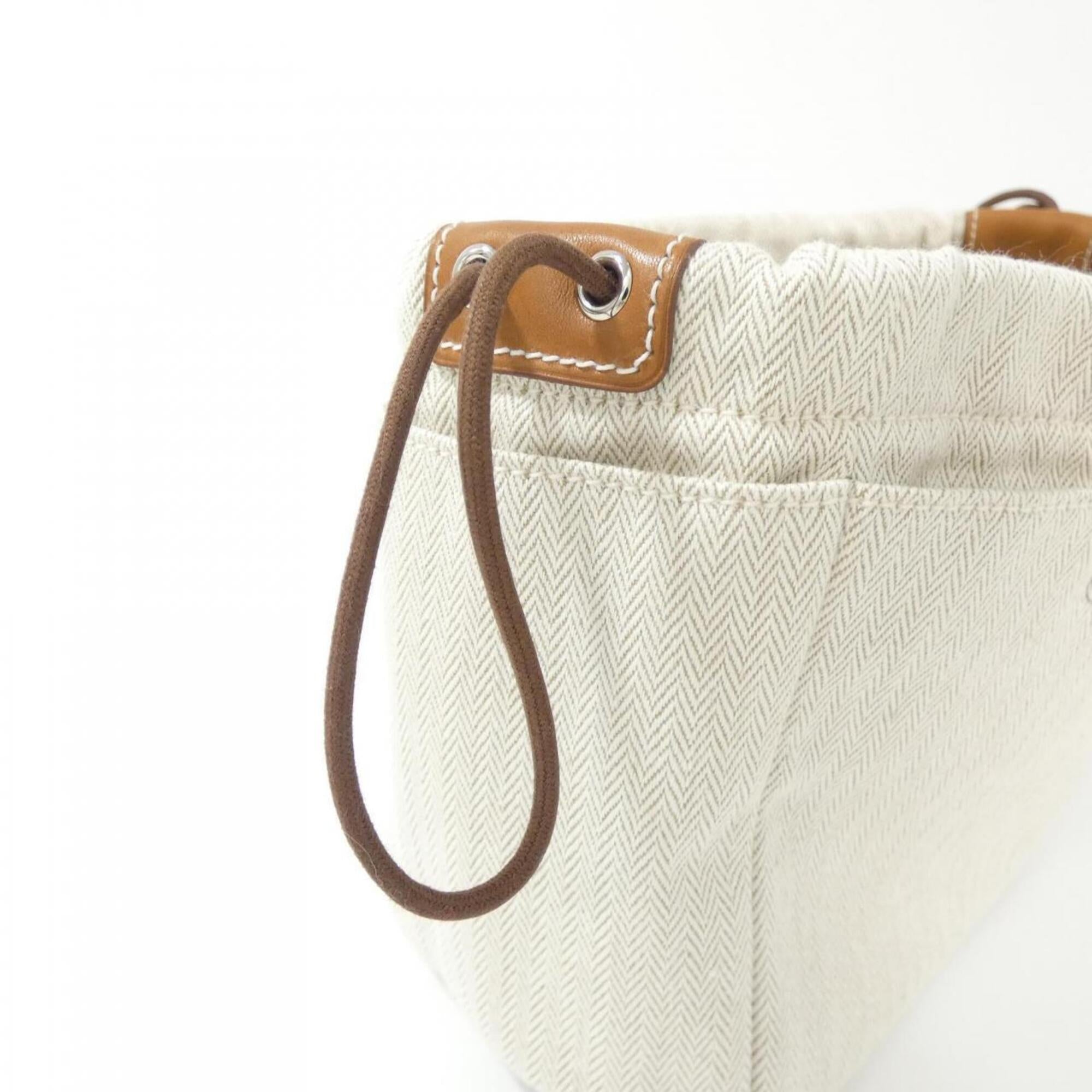 Hermes Fauve Natural Toile Chevron Barenia Leather Handbag Pouch (Pre-Owned)