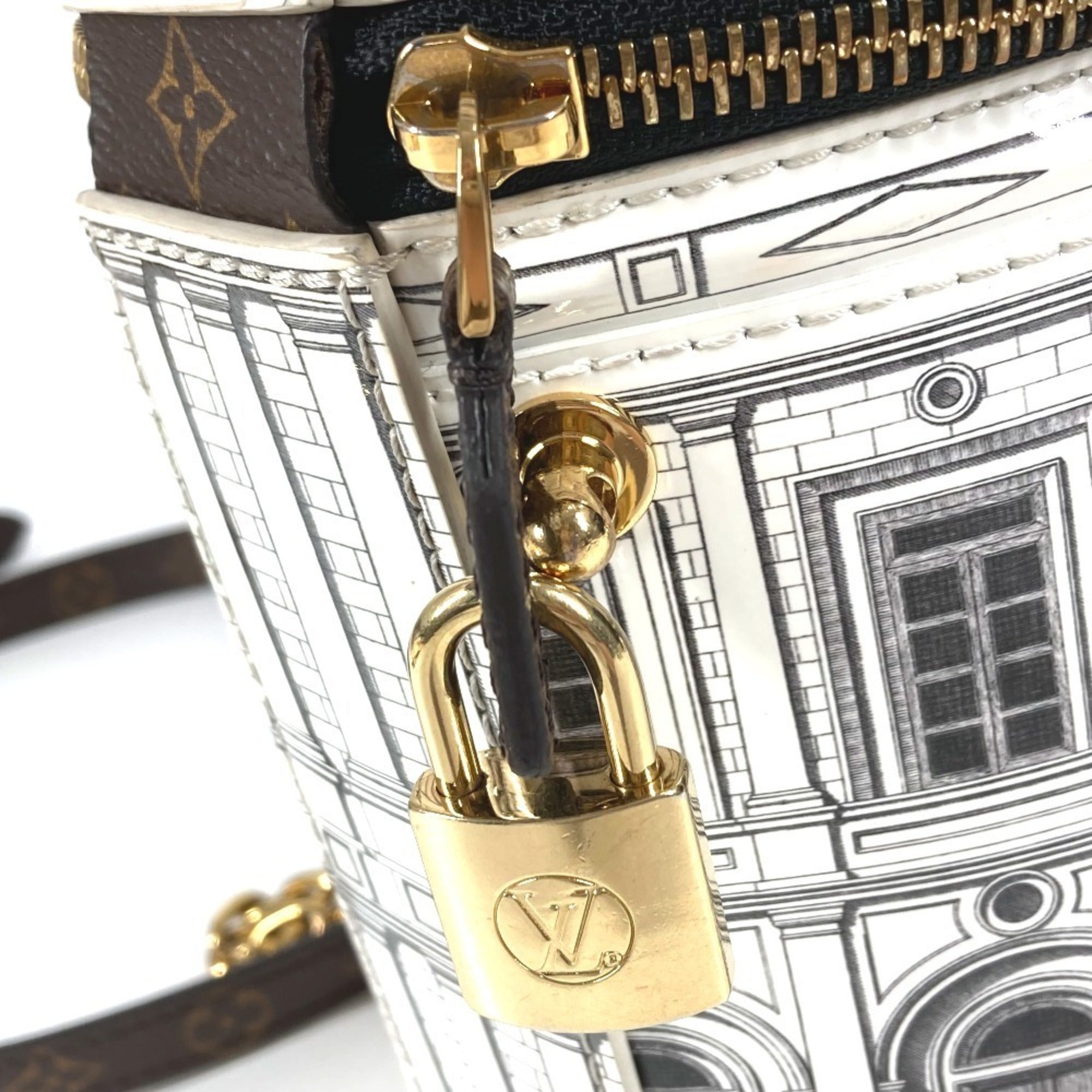 Louis Vuitton Brown White Leather Coated Canvas Shoulder Bag (Pre-Owned)
