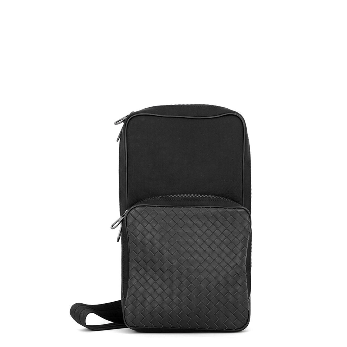 Bottega Veneta Intrecciato Black Leather Canvas Sling Bag (Pre-Owned)
