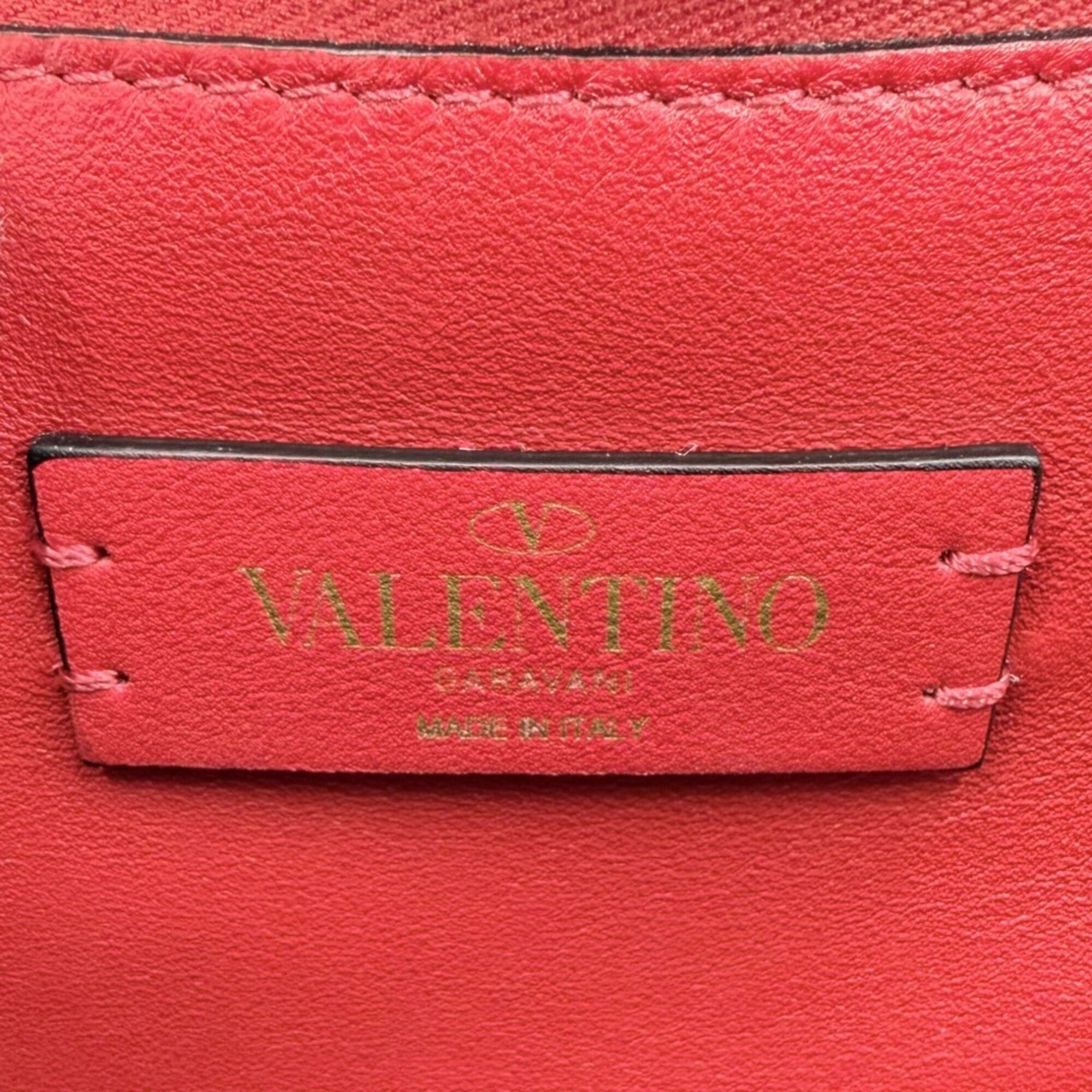 Valentino Garavani Black Red Color Leather Shoulder Bag (Pre-Owned)