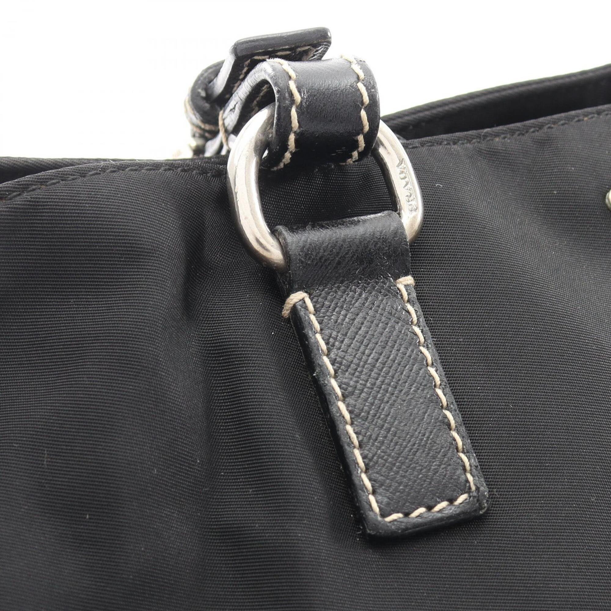 Prada Black Nylon Leather Handbag Tote Bag (Pre-Owned)