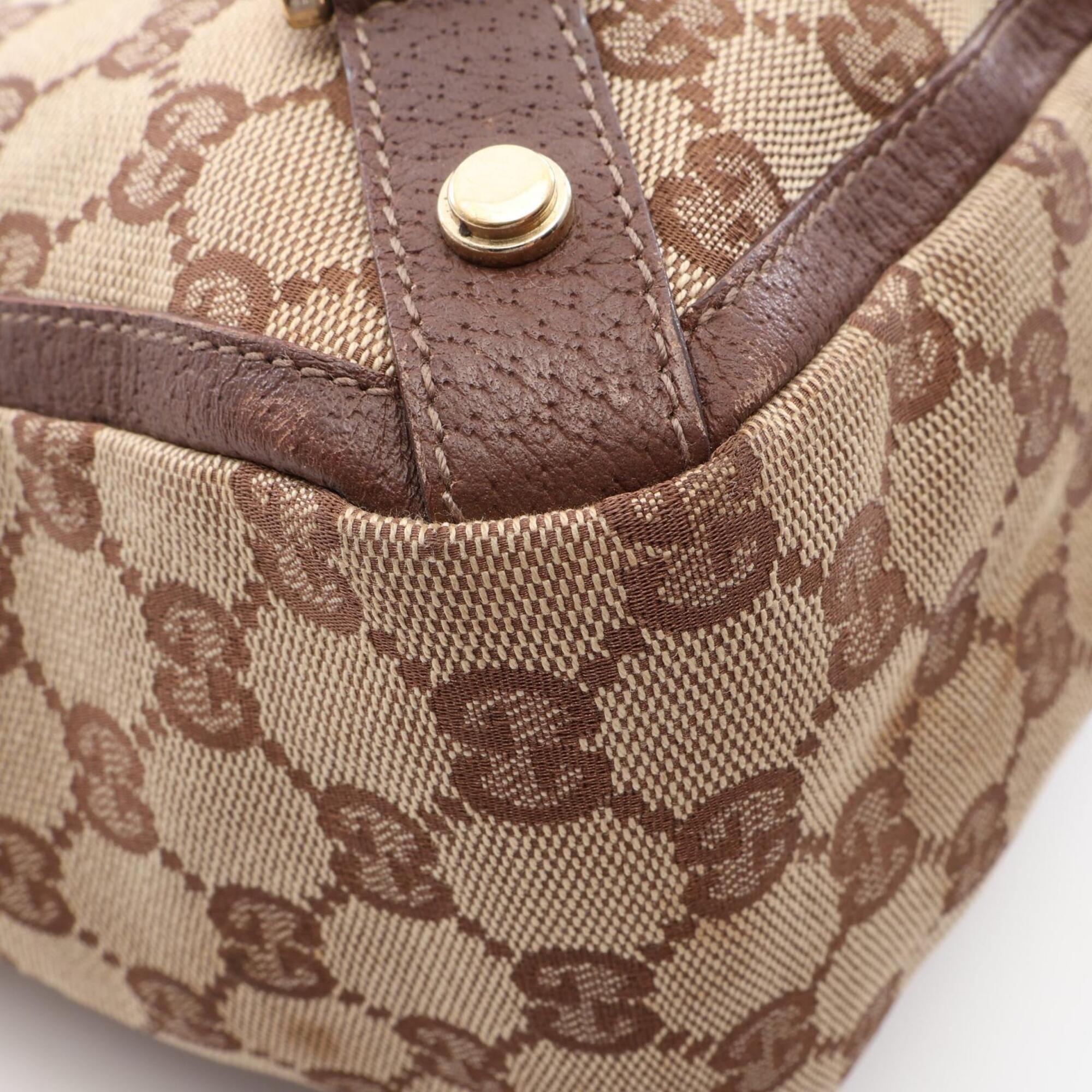 Gucci Abbey Beige Brown Gg Canvas Leather Handbag Tote Bag (Pre-Owned)