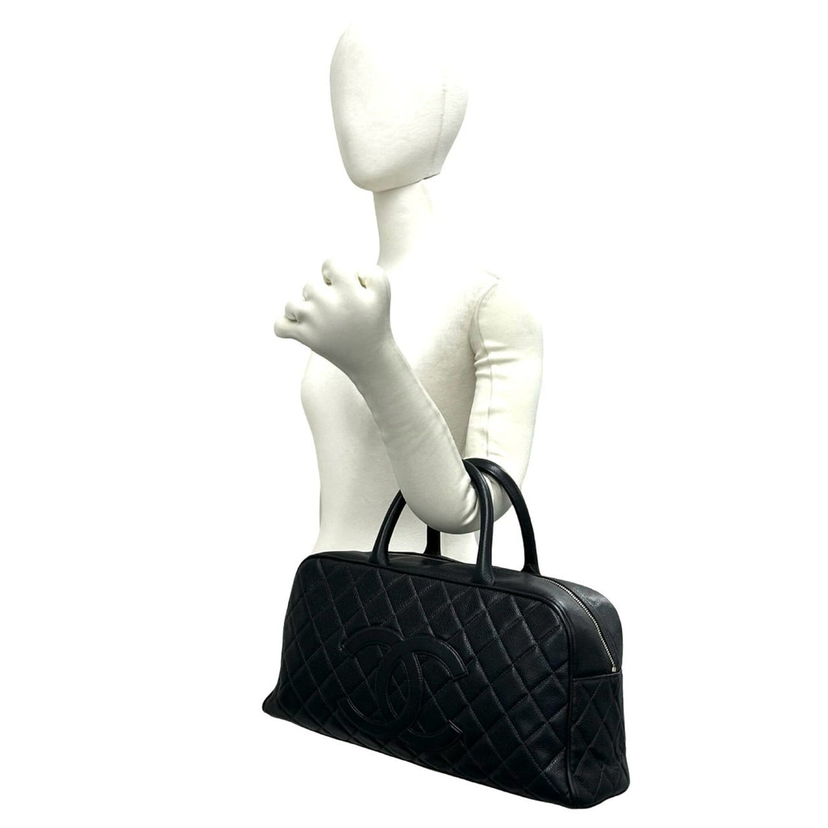 Chanel Black Grained Calfskin Boston Bag Handbag (Pre-Owned)