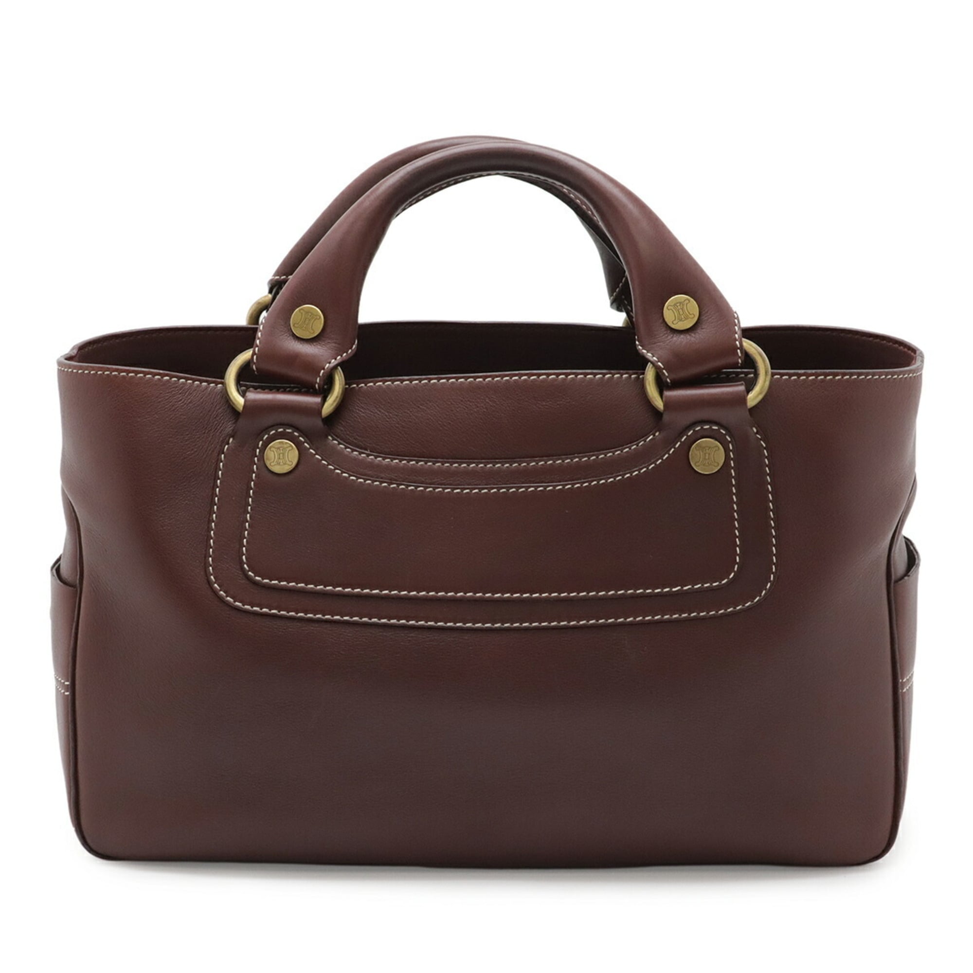 Celine Bordeaux Leather Handbag Tote Bag (Pre-Owned)