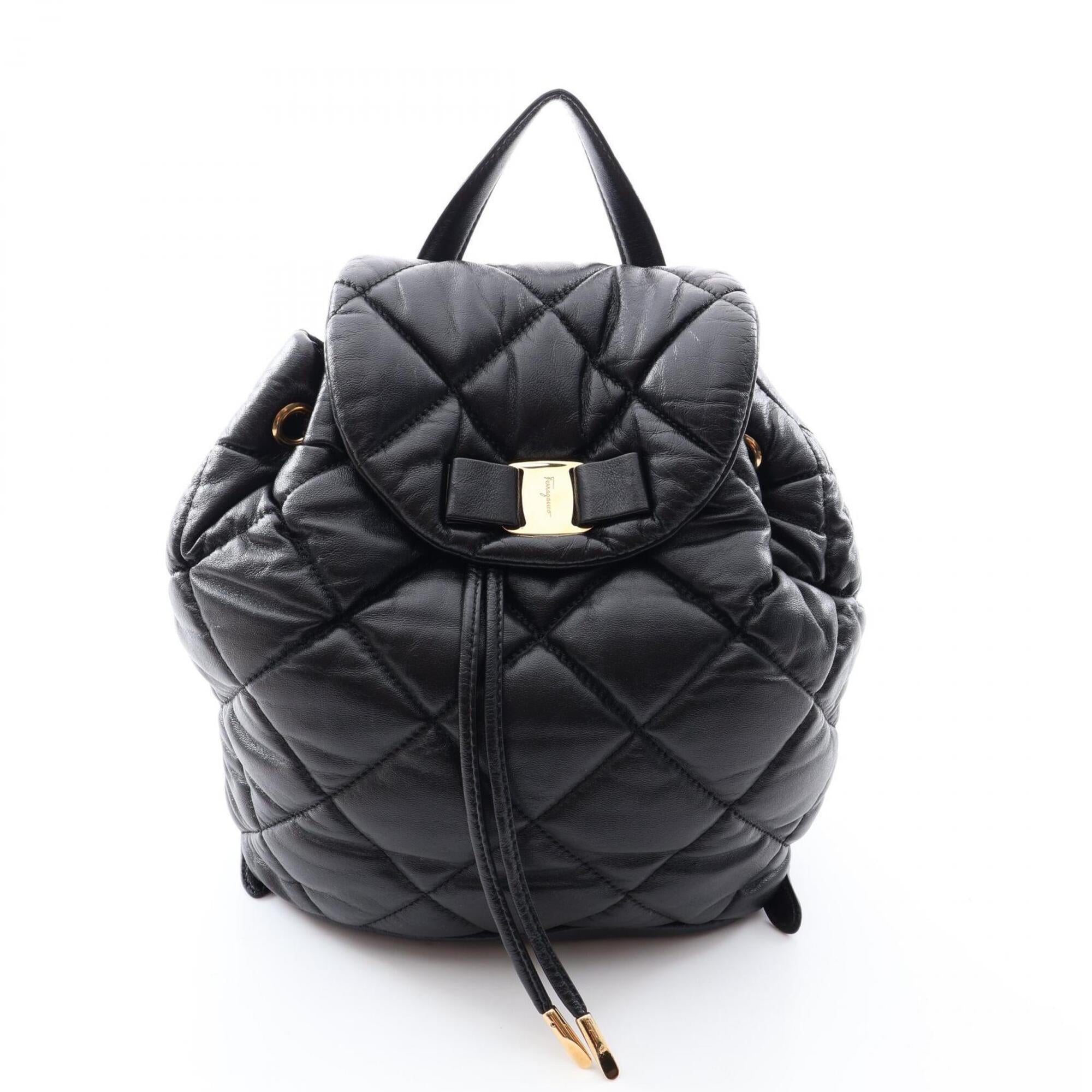 Salvatore Ferragamo Black Leather Backpack Handbag (Pre-Owned)