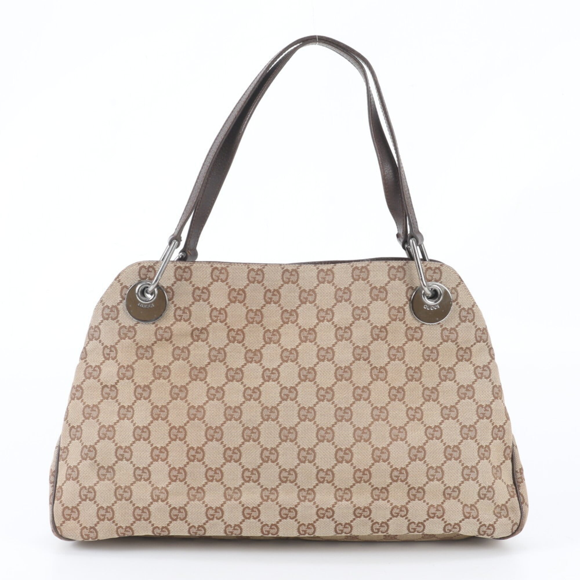 Gucci Brown Leather Canvas Handbag Shoulder Bag Tote Bag (Pre-Owned)