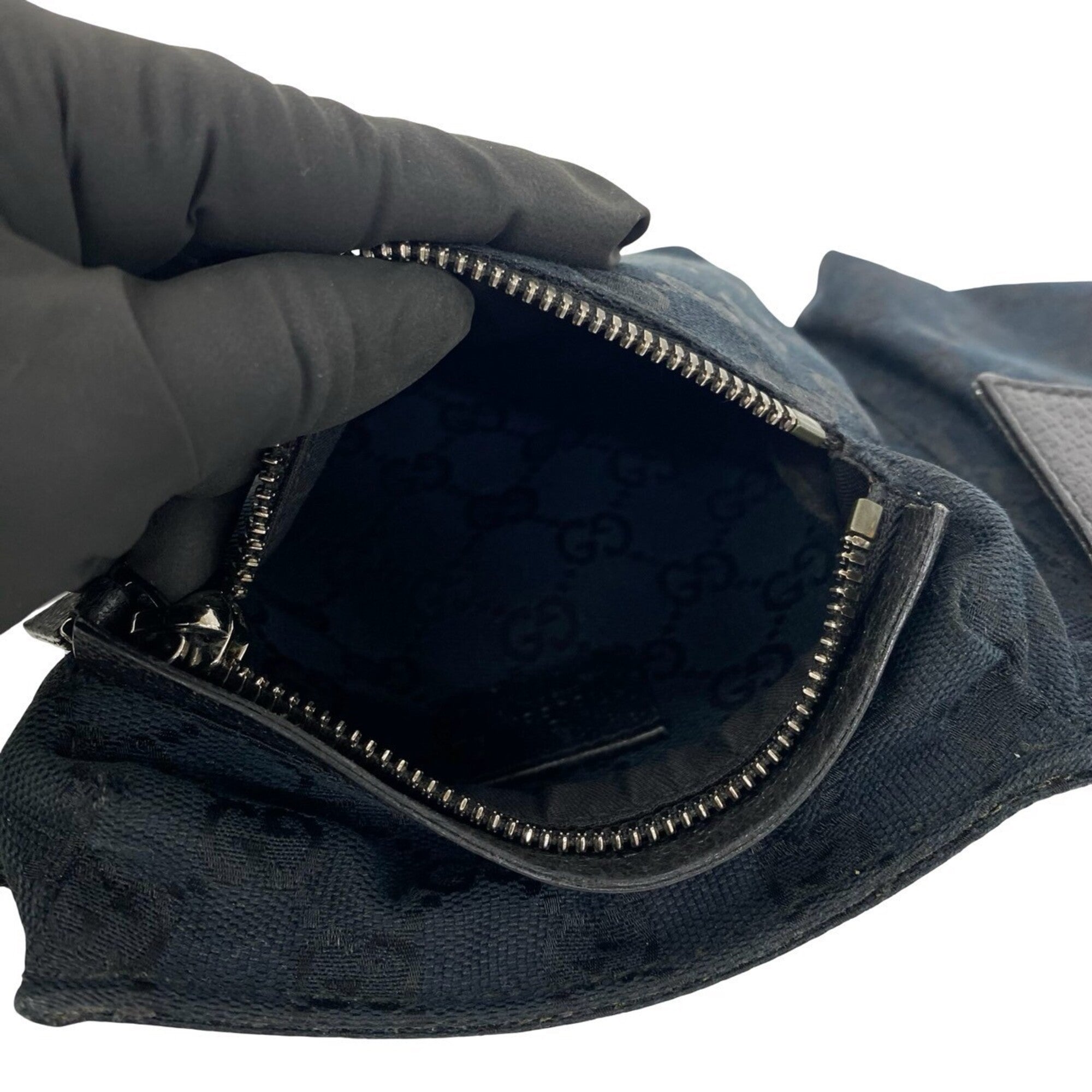 Gucci Black Canvas Leather Pouch Shoulder Bag Sling Bag (Pre-Owned)