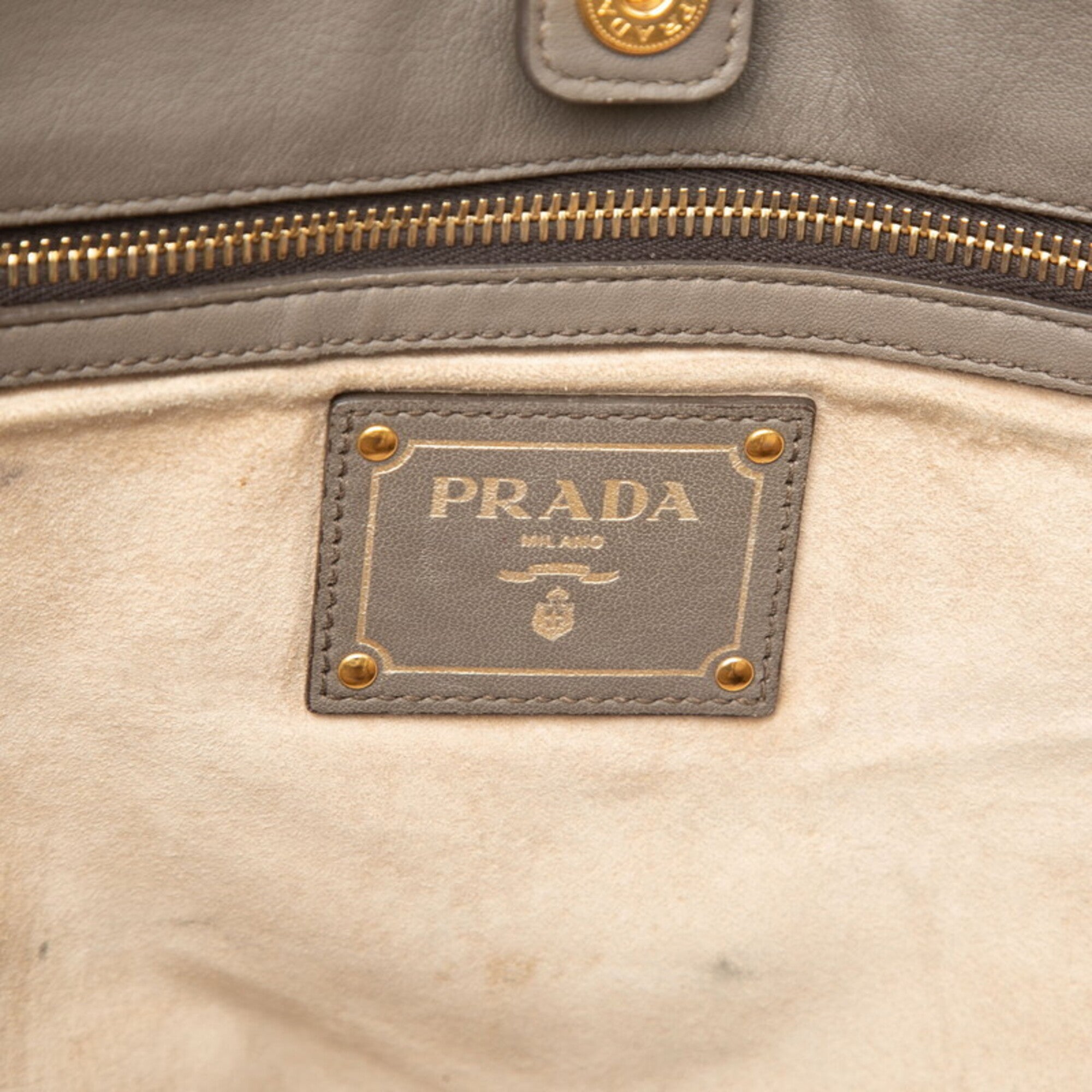 Prada Gray Leather Shoulder Bag Tote Bag (Pre-Owned)