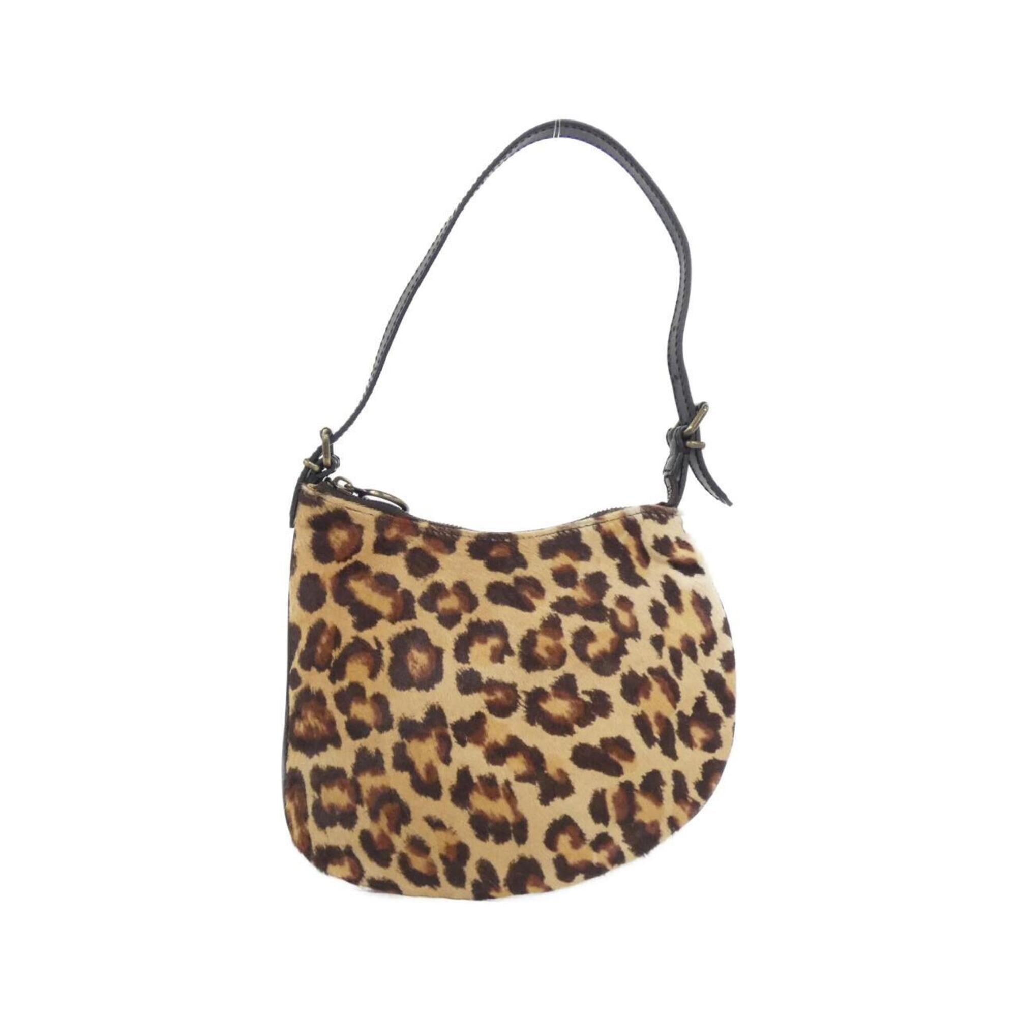 Fendi Beige Brown Leather Canvas Shoulder Bag (Pre-Owned)