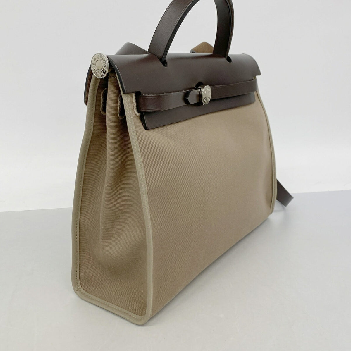 Hermes Etoupe Gray Toile Officier Handbag (Pre-Owned)