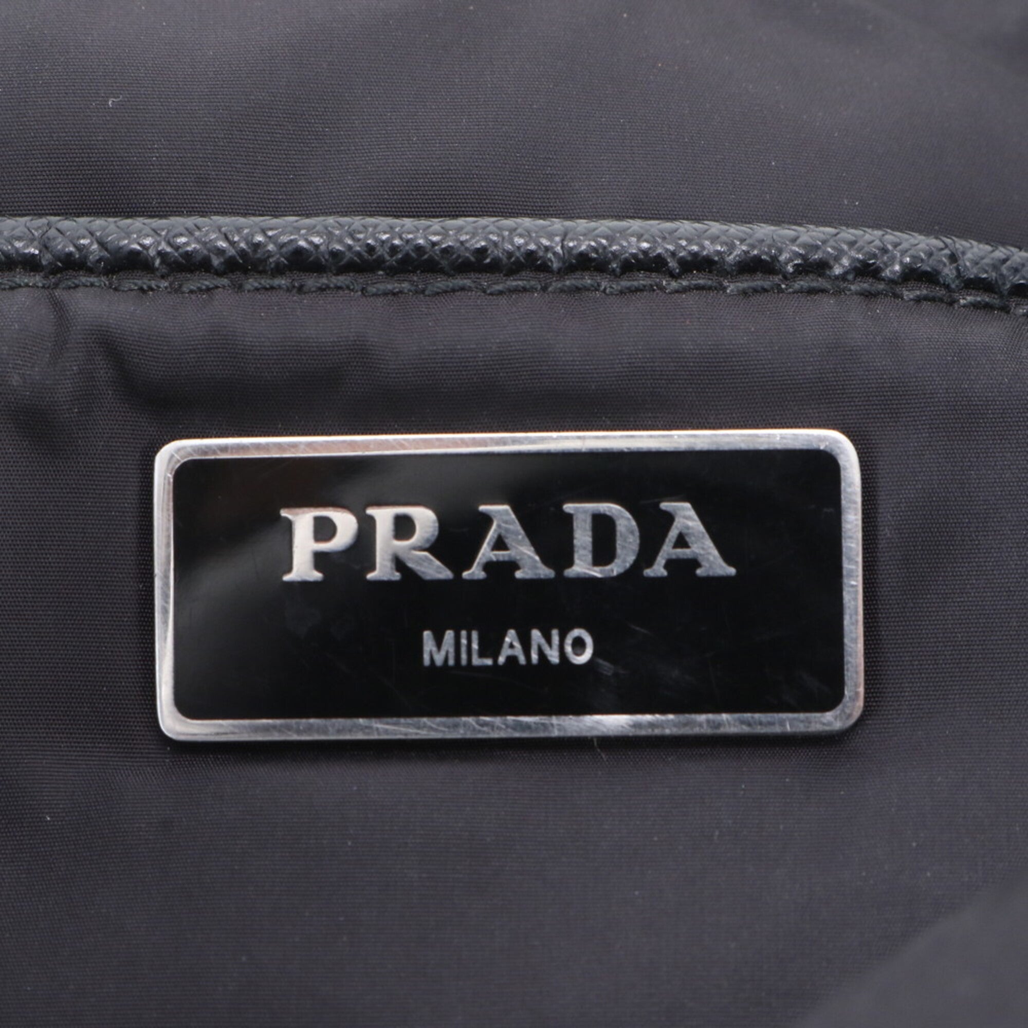 Prada Black Blue Nylon Leather Shoulder Bag Tote Bag (Pre-Owned)