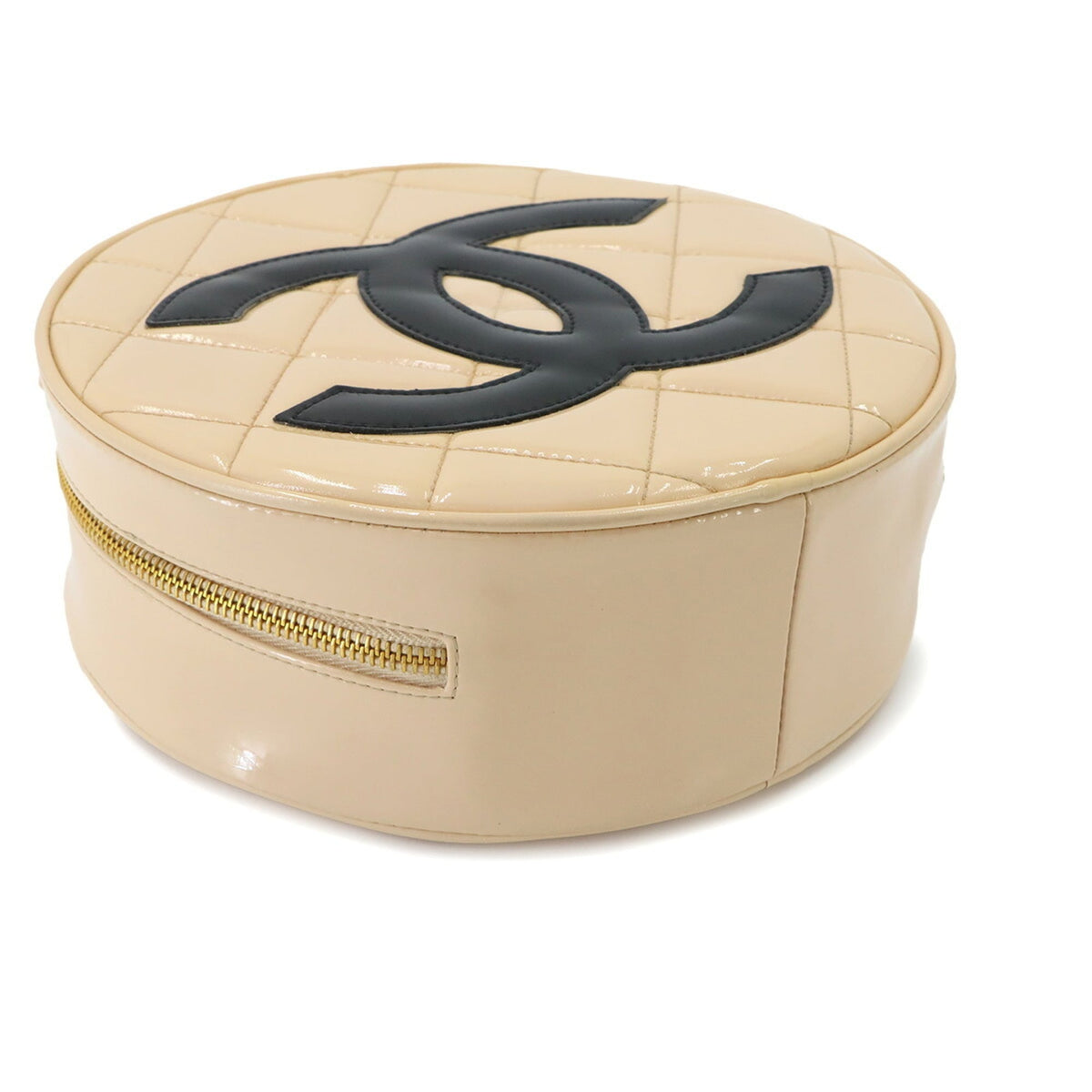 Chanel Beige Black Patent Leather Handbag (Pre-Owned)