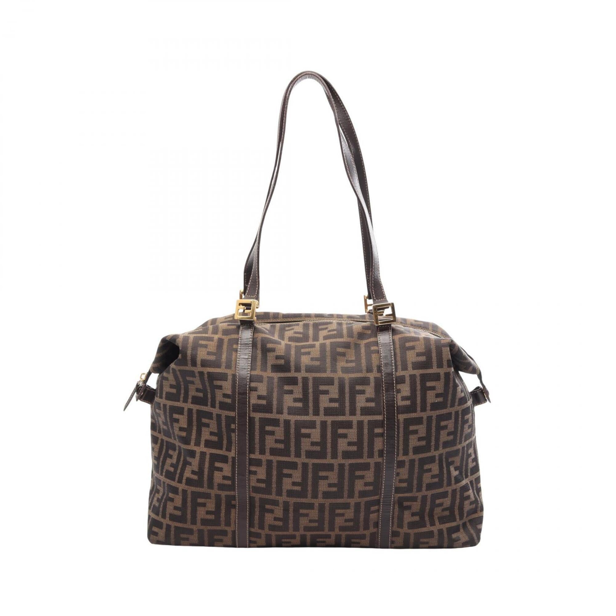 Fendi Black Brown Canvas Leather Handbag Tote Bag (Pre-Owned)