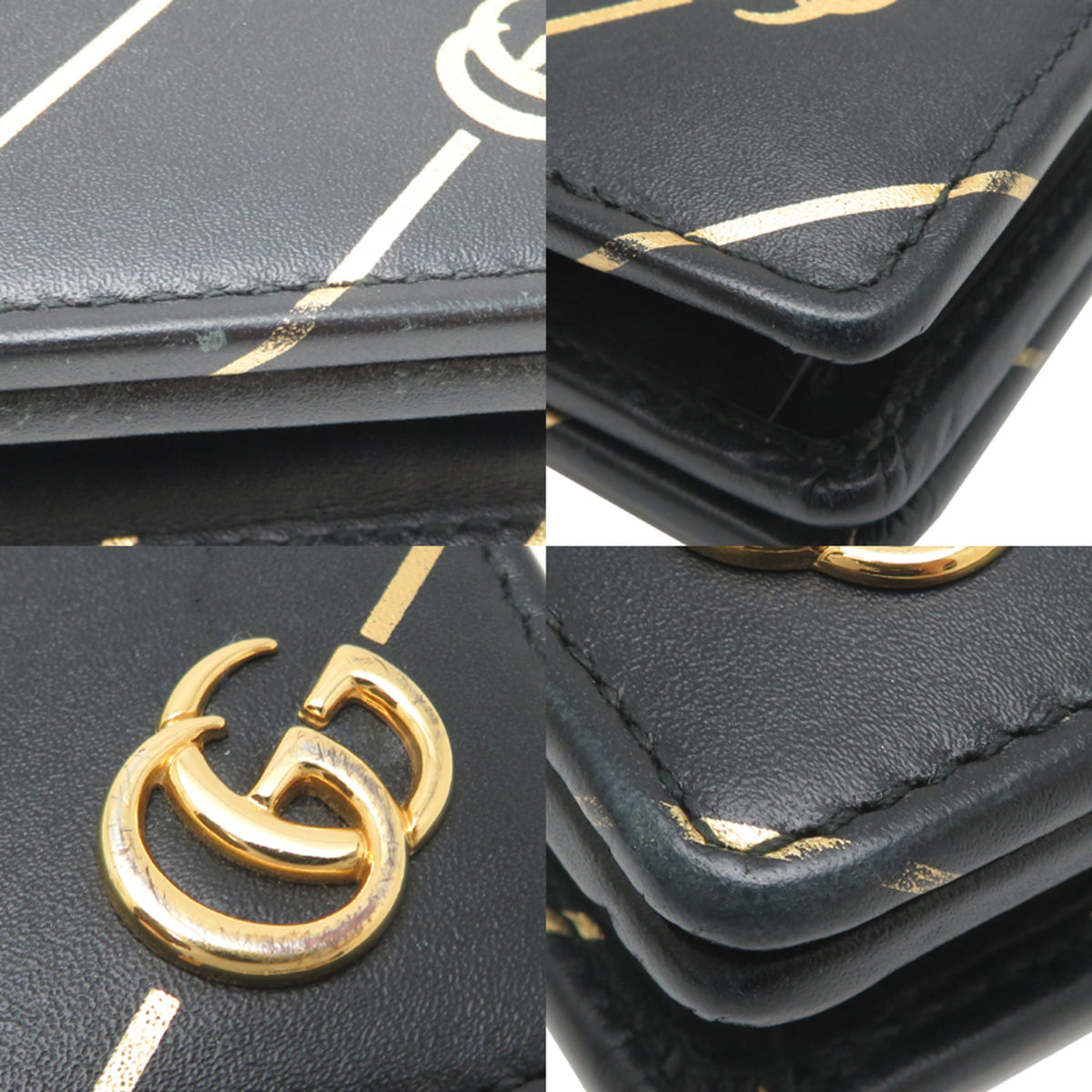 Gucci Black Gold Leather Shoulder Bag (Pre-Owned)