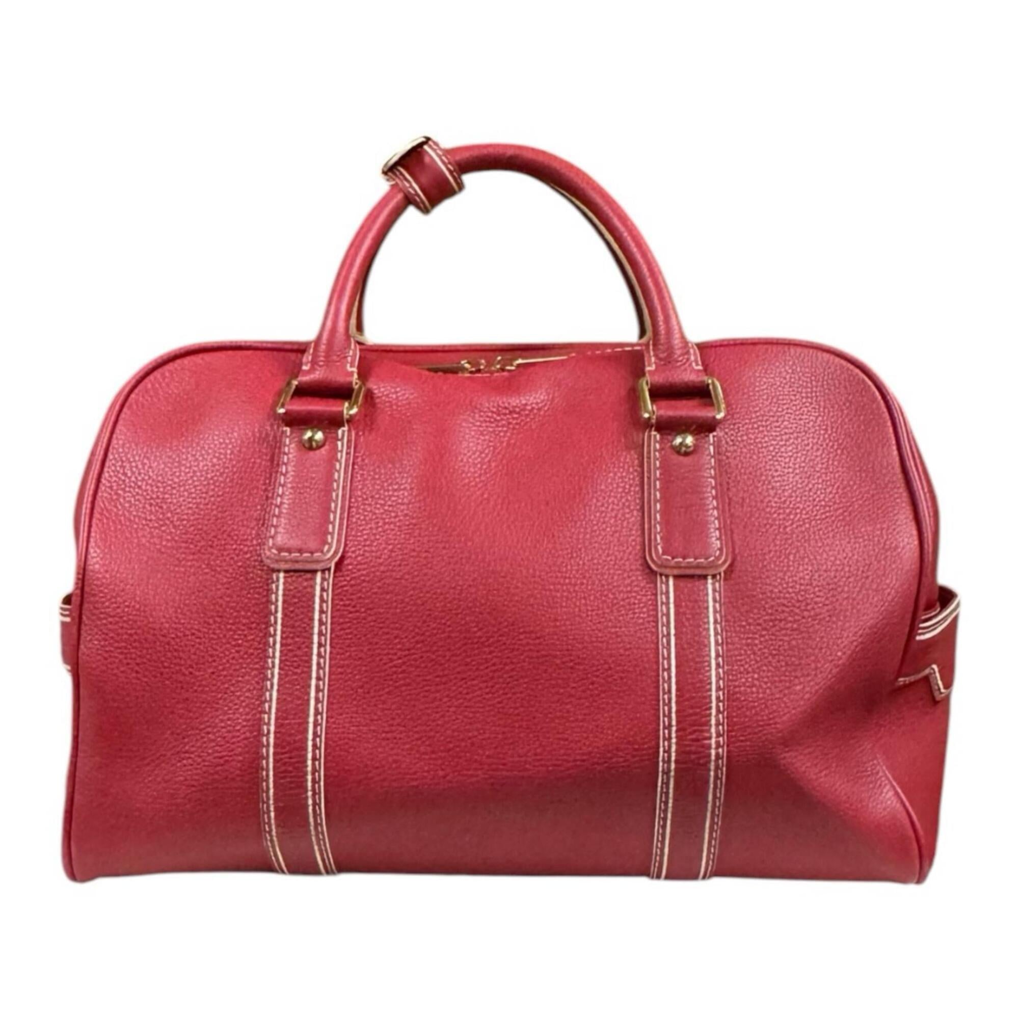 Louis Vuitton Red Color Leather Boston Bag (Pre-Owned)