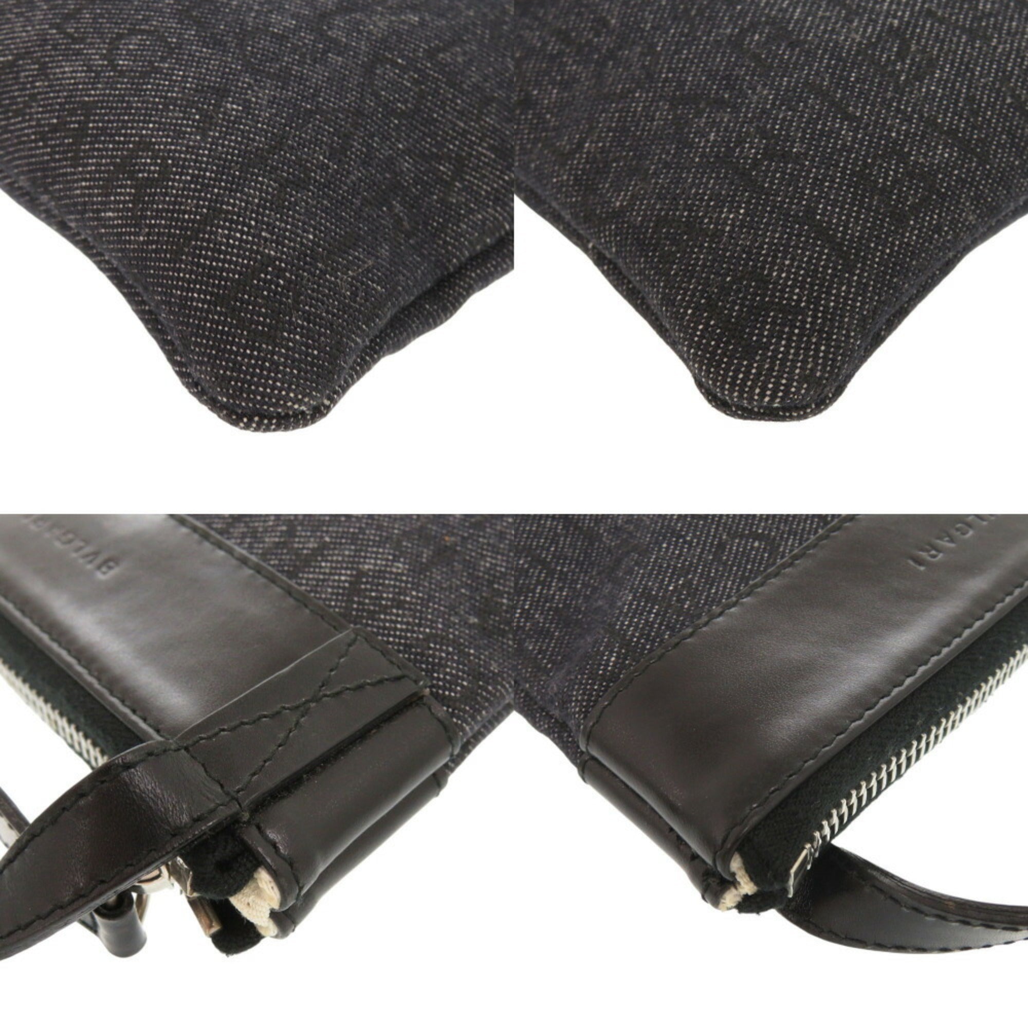 Bvlgari Navy Canvas Leather Pochette Shoulder Bag (Pre-Owned)
