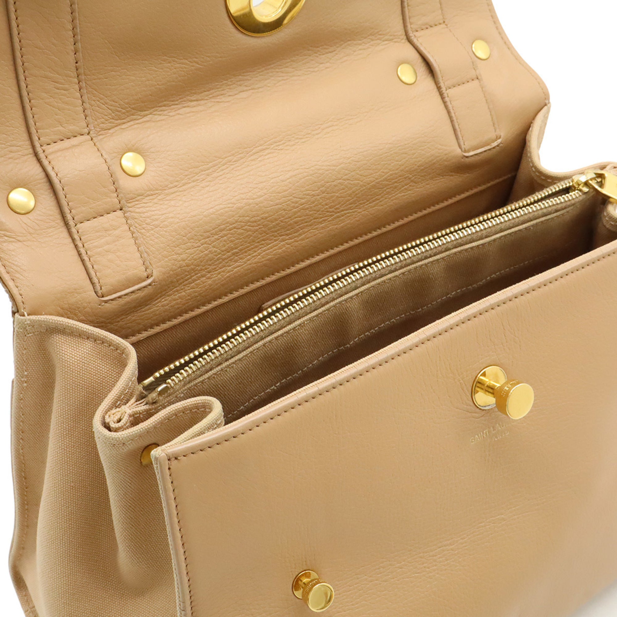 Yves Saint Laurent Pink Beige Leather Handbag Shoulder Bag (Pre-Owned)
