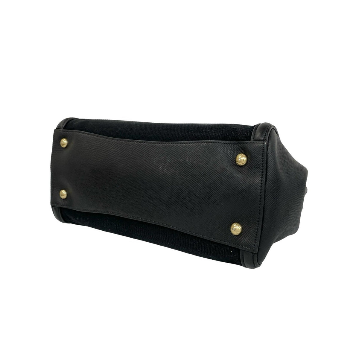 Prada Black Leather Canvas Handbag Shoulder Bag Tote Bag (Pre-Owned)