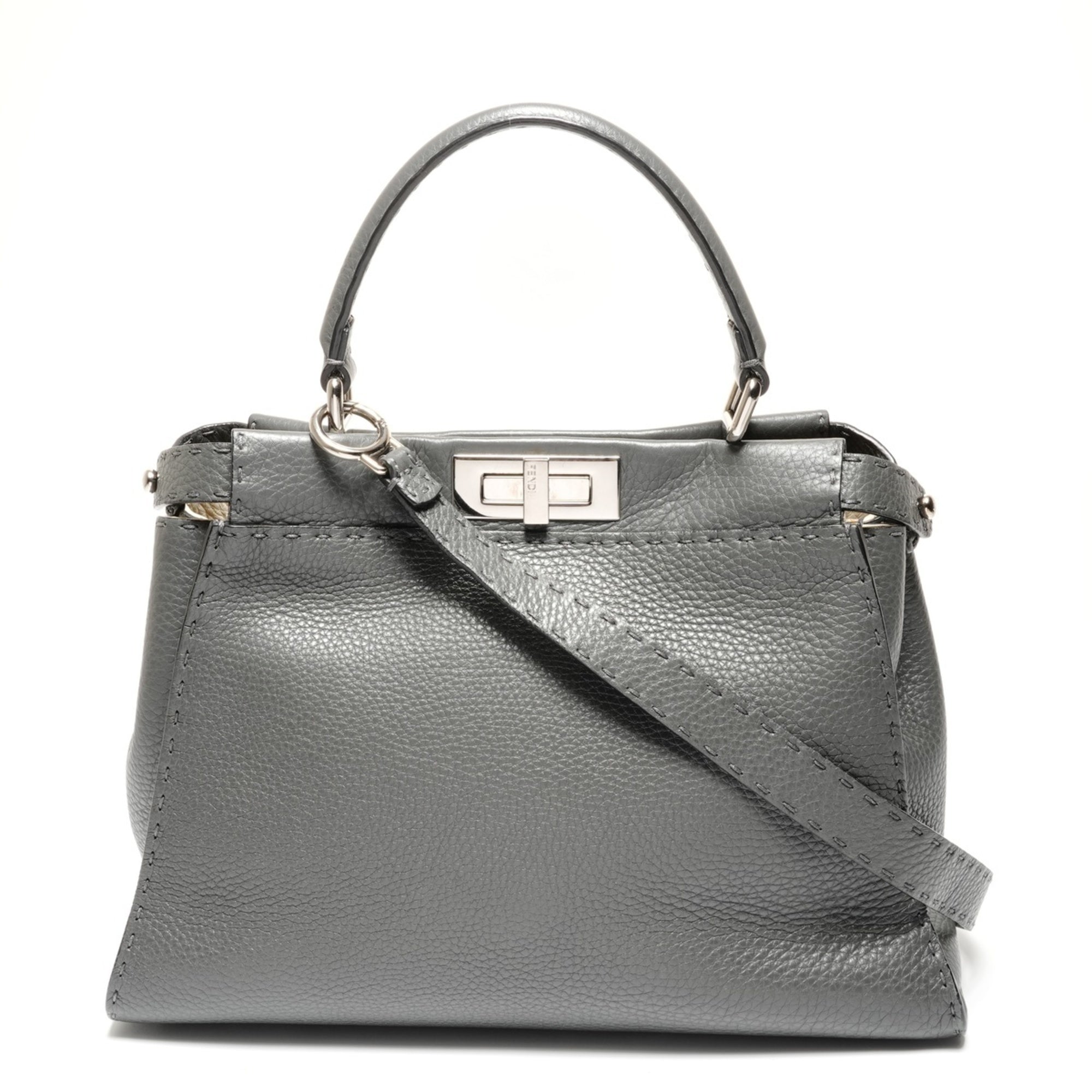 Fendi Peekaboo Gray Leather Handbag (Pre-Owned)