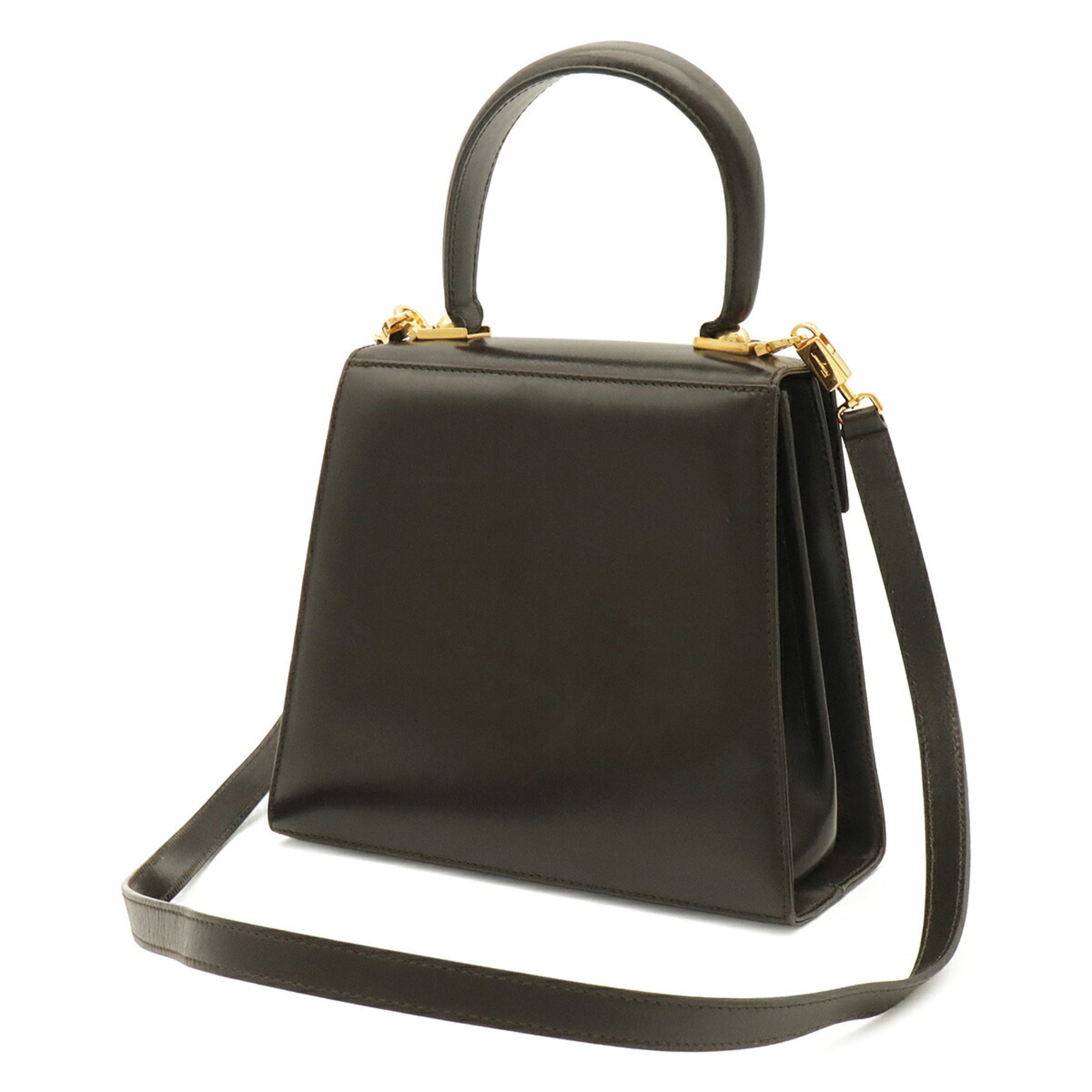 Salvatore Ferragamo Gancini Dark Brown Leather Handbag Shoulder Bag (Pre-Owned)