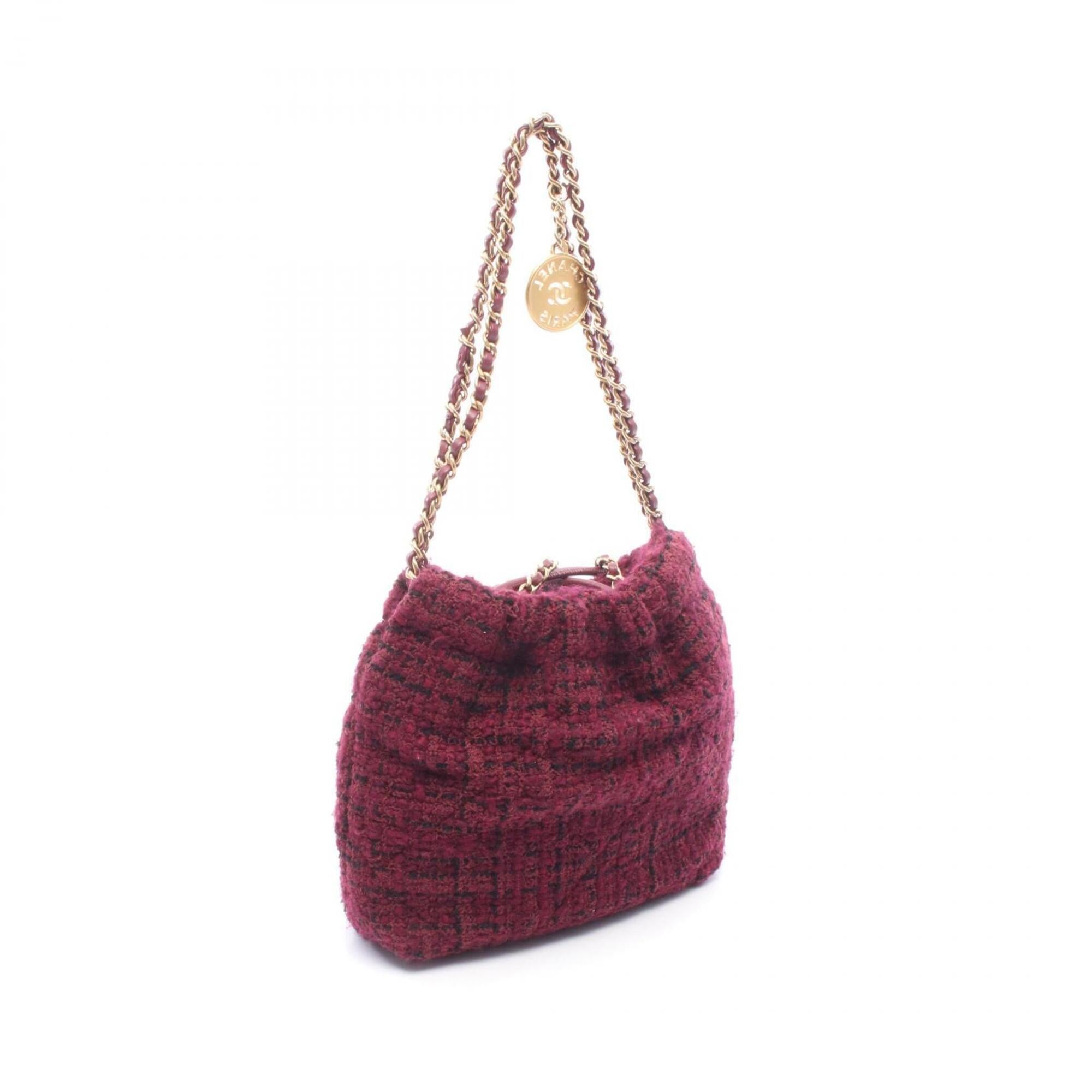 Chanel Black Bordeaux Fabric Leather Handbag Shoulder Bag (Pre-Owned)