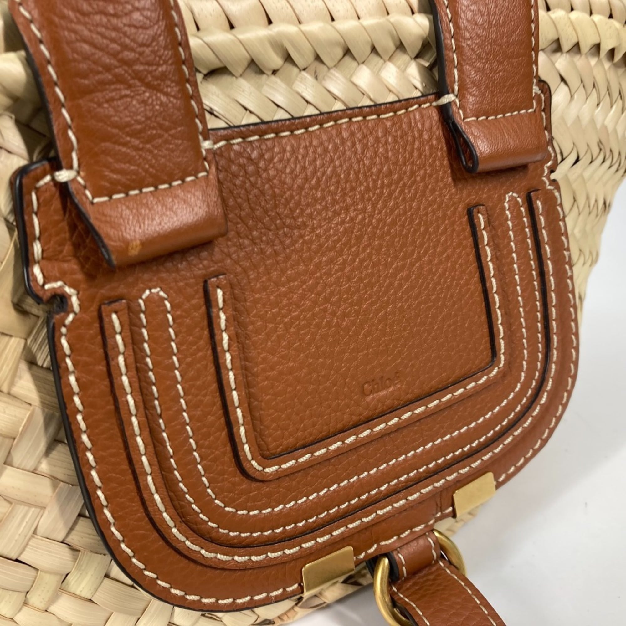 Chloé Beige Brown Straw Leather Handbag Tote Bag (Pre-Owned)