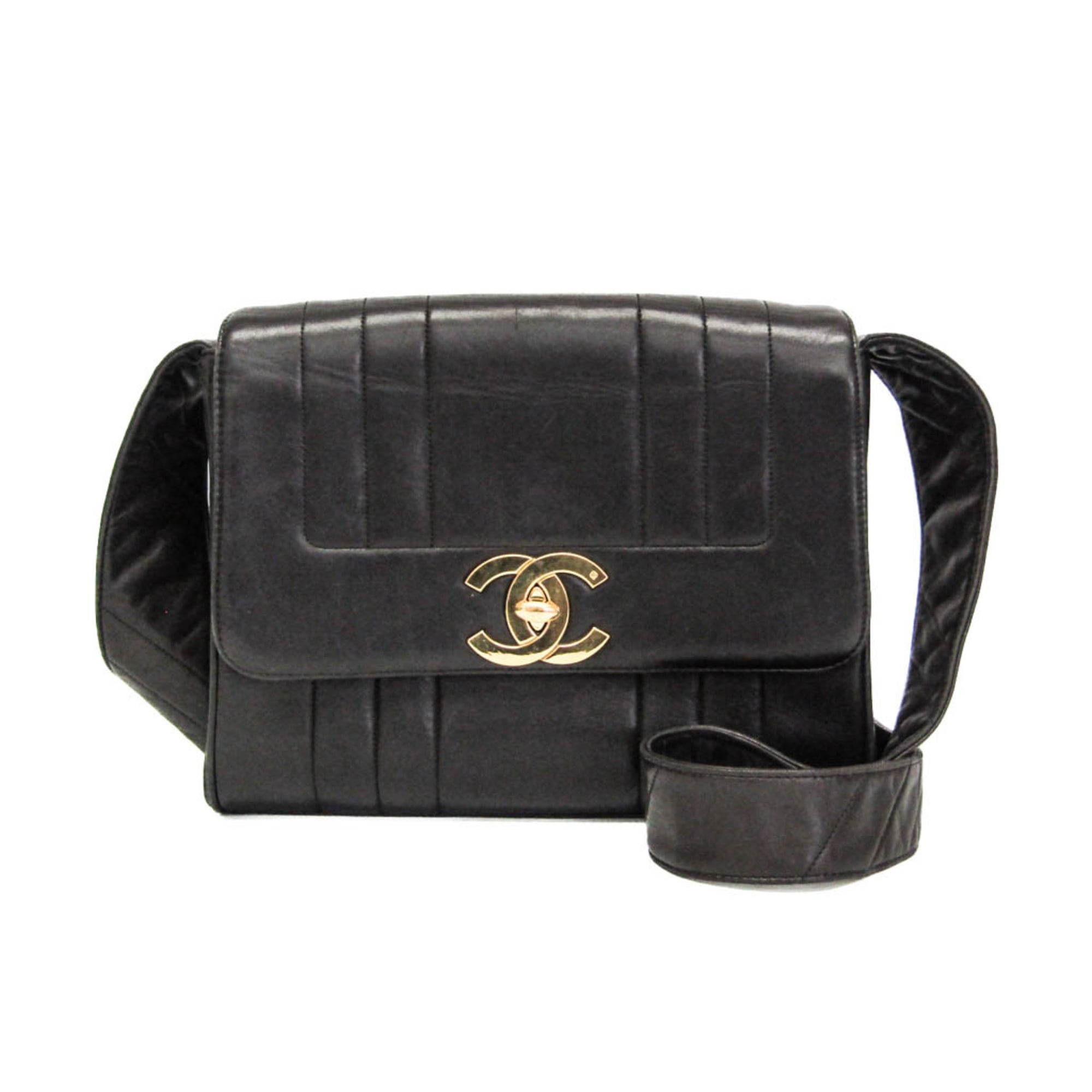 Chanel Mademoiselle Black Leather Shoulder Bag (Pre-Owned)