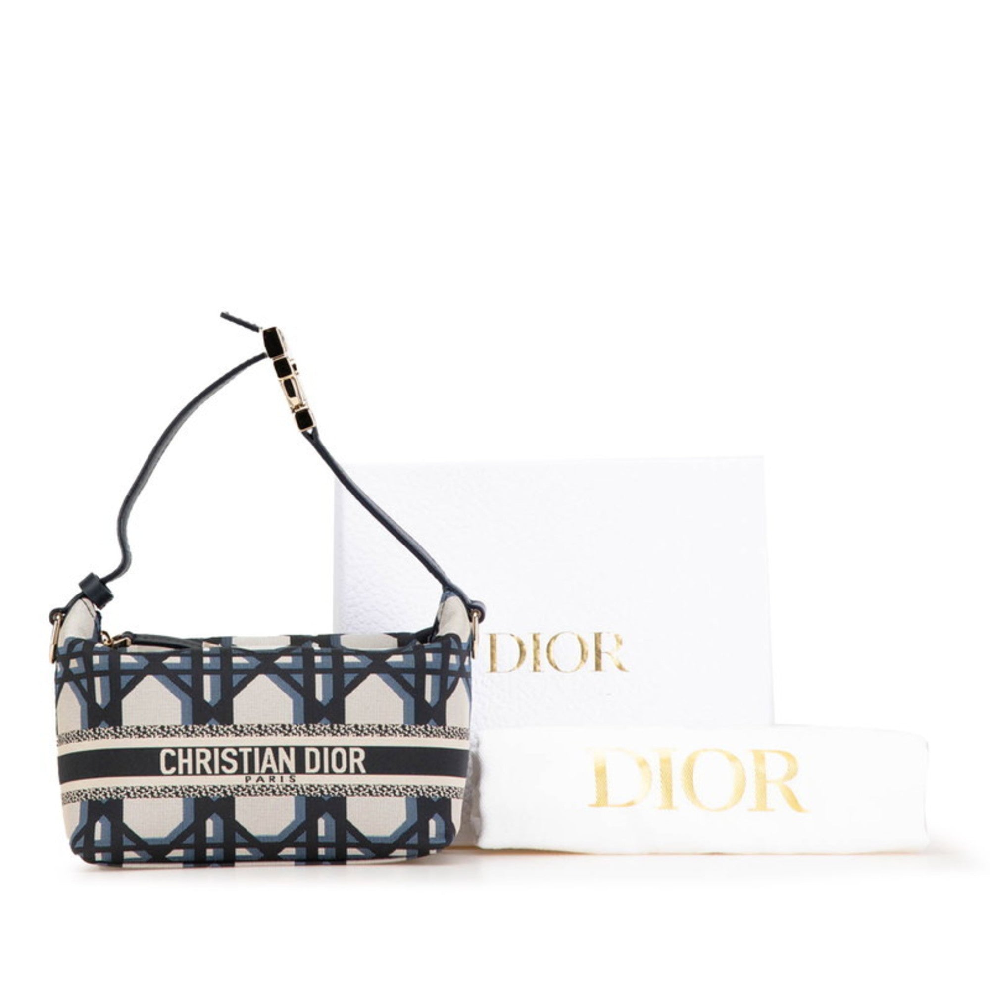 Christian Dior Gray Navy Fabric Leather Pouch (Pre-Owned)