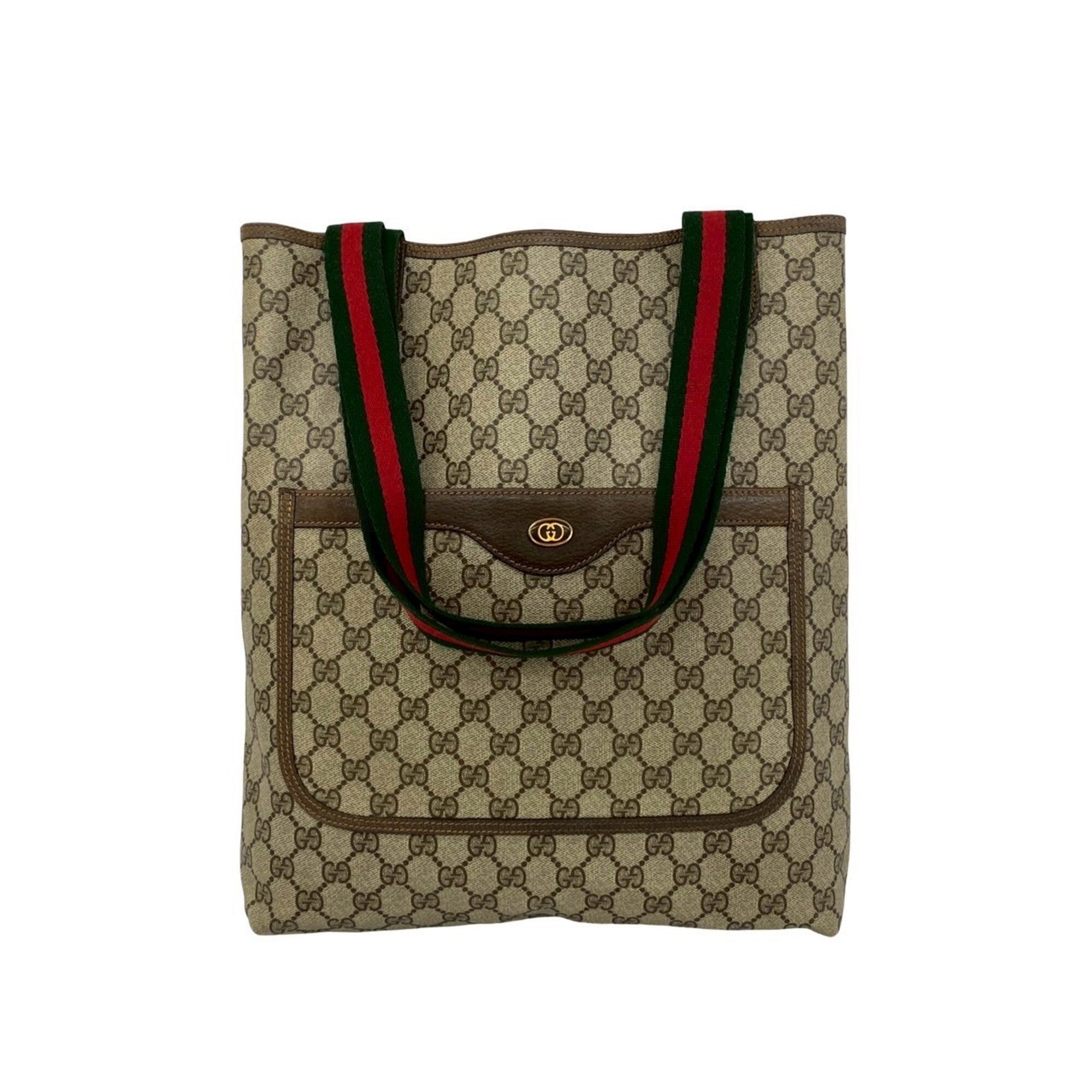 Gucci Brown Green Red Color Leather Pvc Handbag Tote Bag (Pre-Owned)