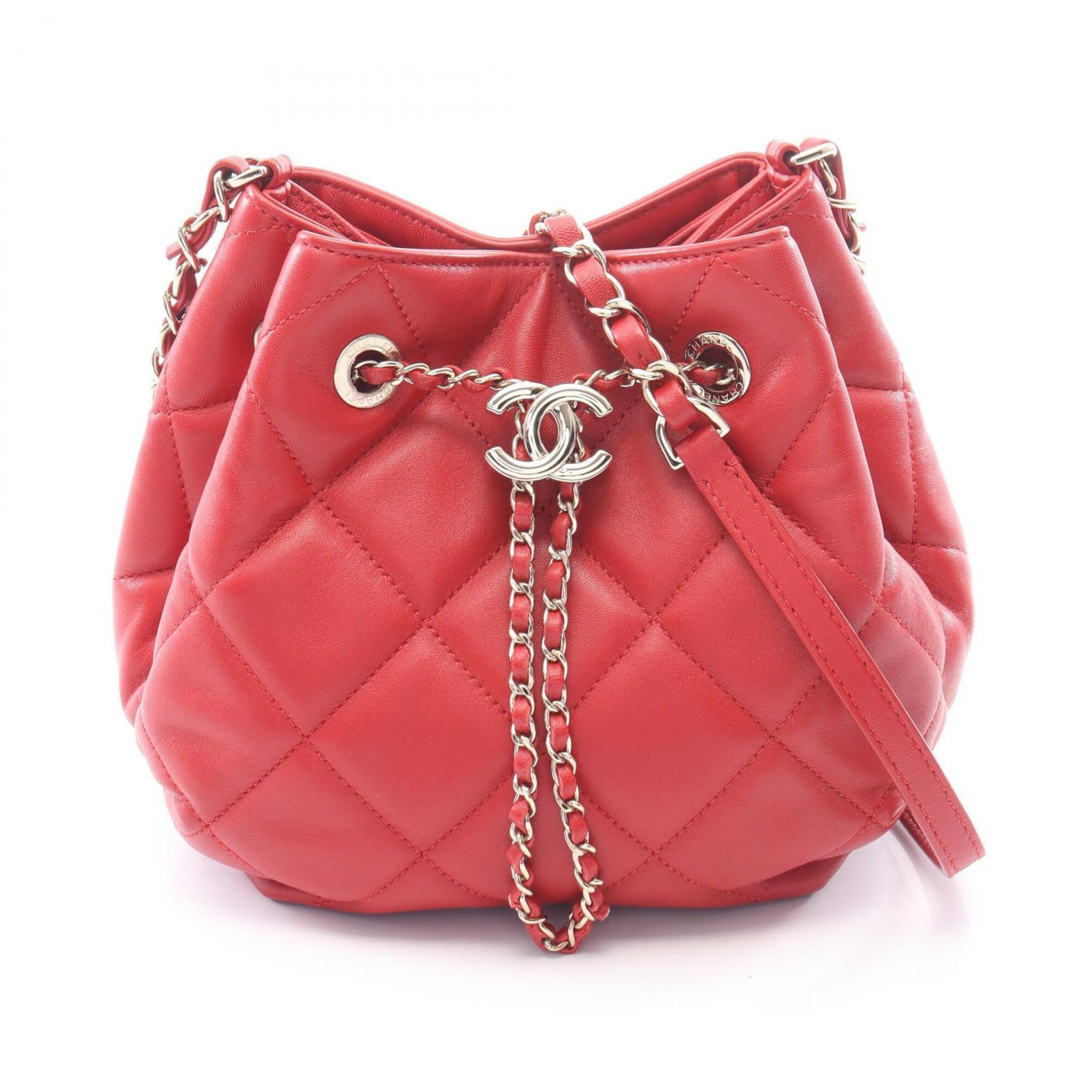 Chanel Matelasse Red Color Leather Handbag Shoulder Bag (Pre-Owned)