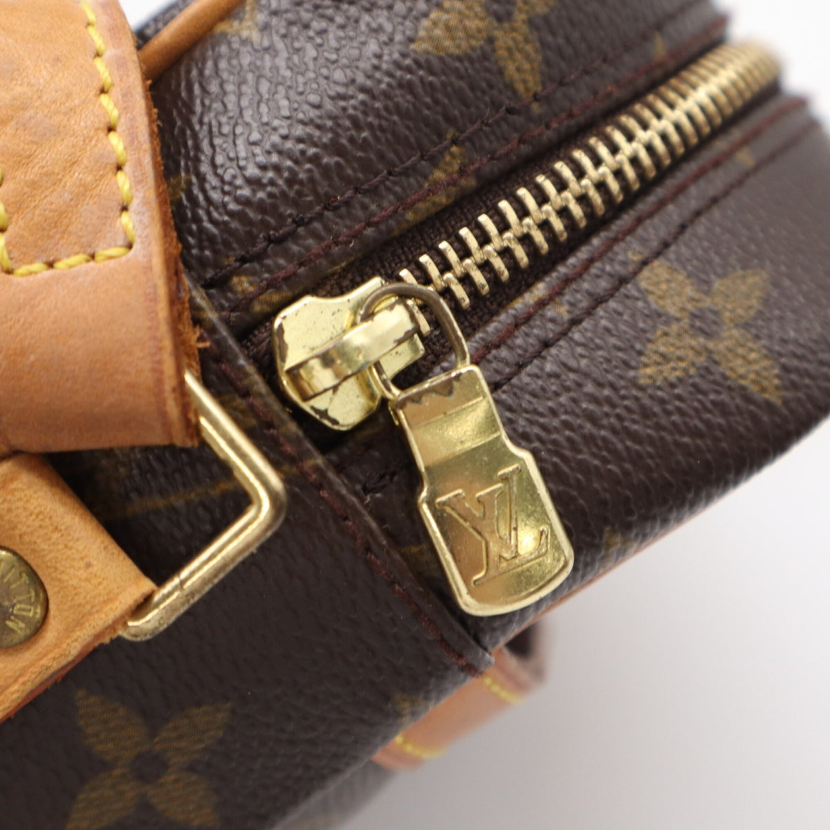 Louis Vuitton Beige Brown Monogram Coated Canvas Leather Shoulder Bag (Pre-Owned)
