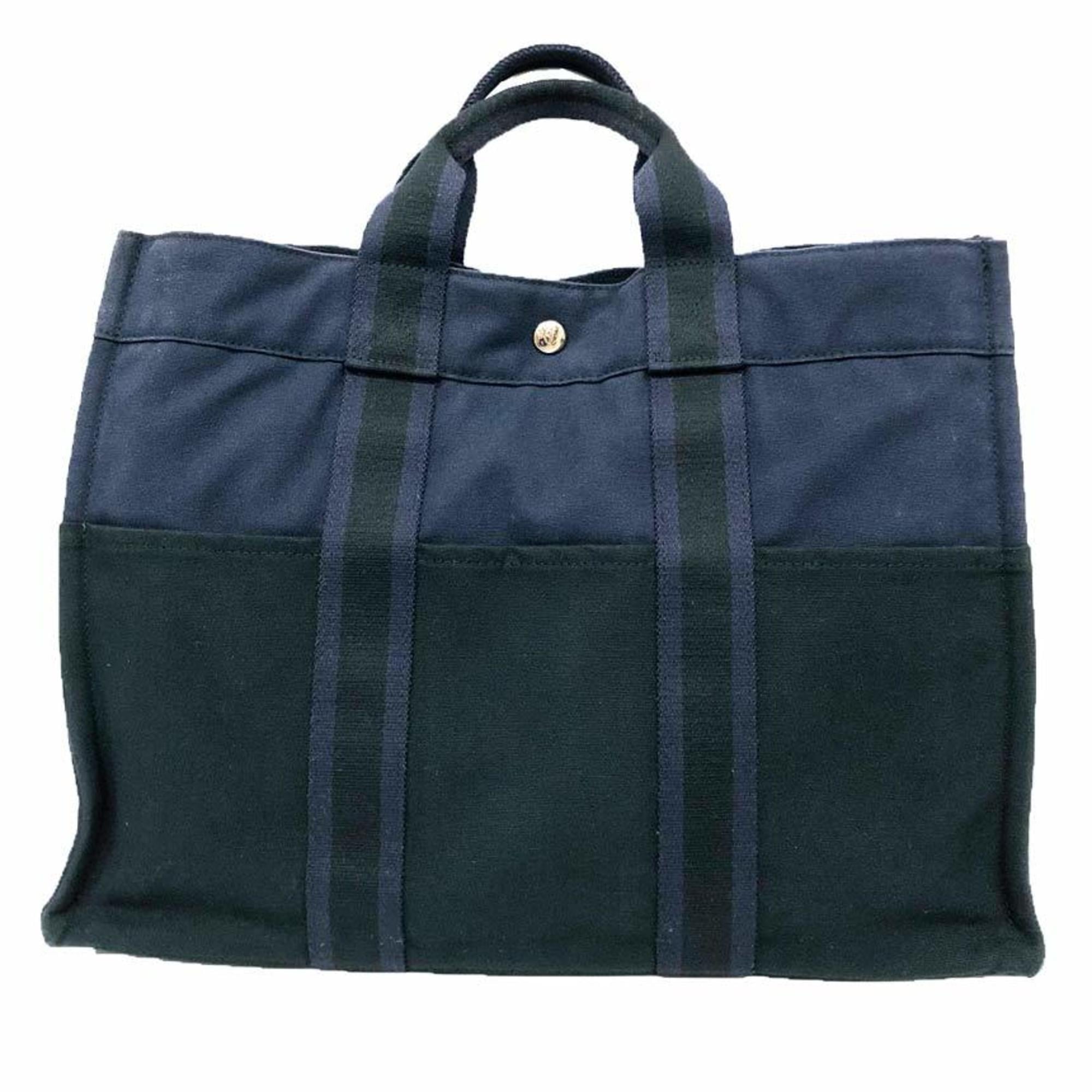 Hermes Black Navy Canvas Tote Bag (Pre-Owned)