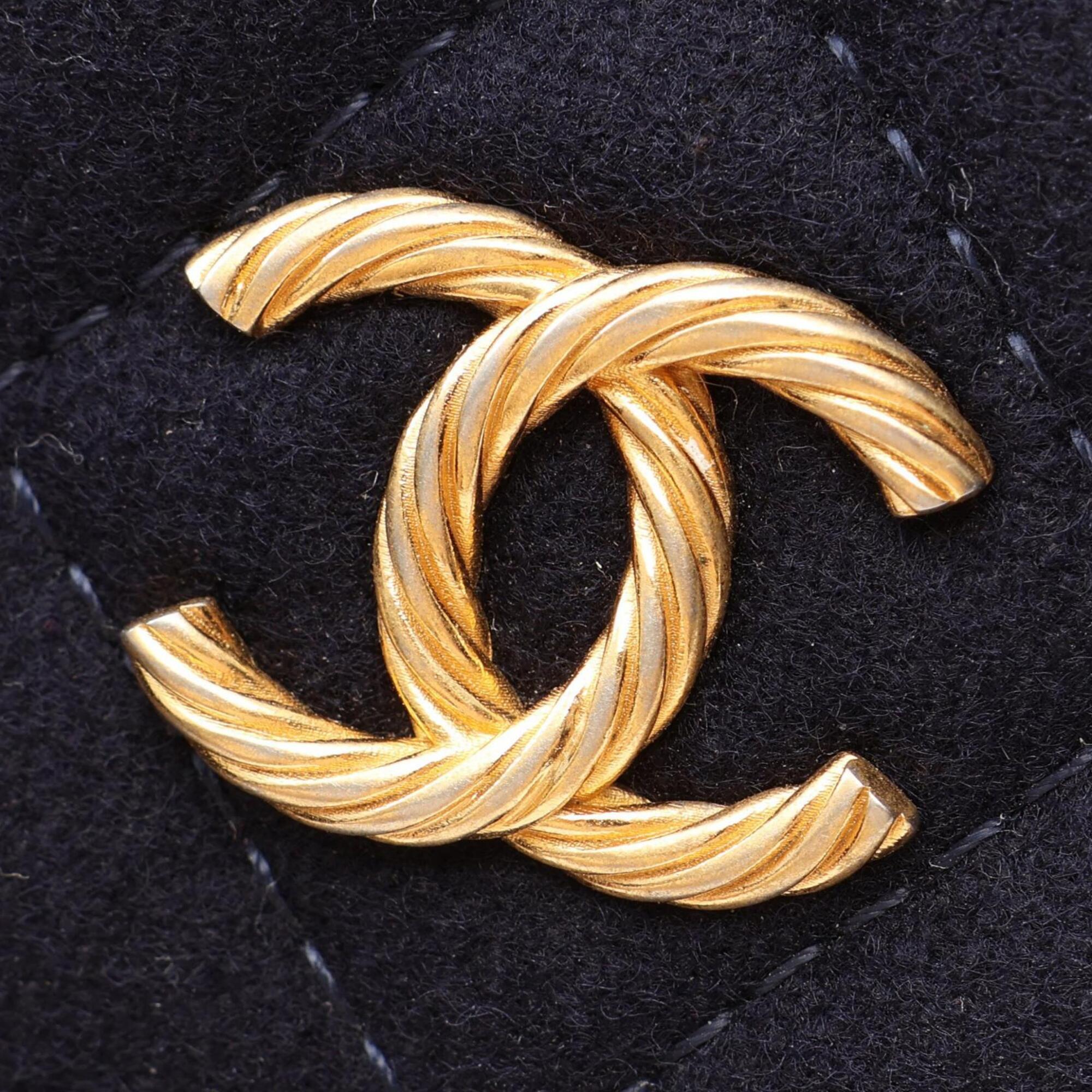 Chanel Navy Cotton Handbag Shoulder Bag (Pre-Owned)