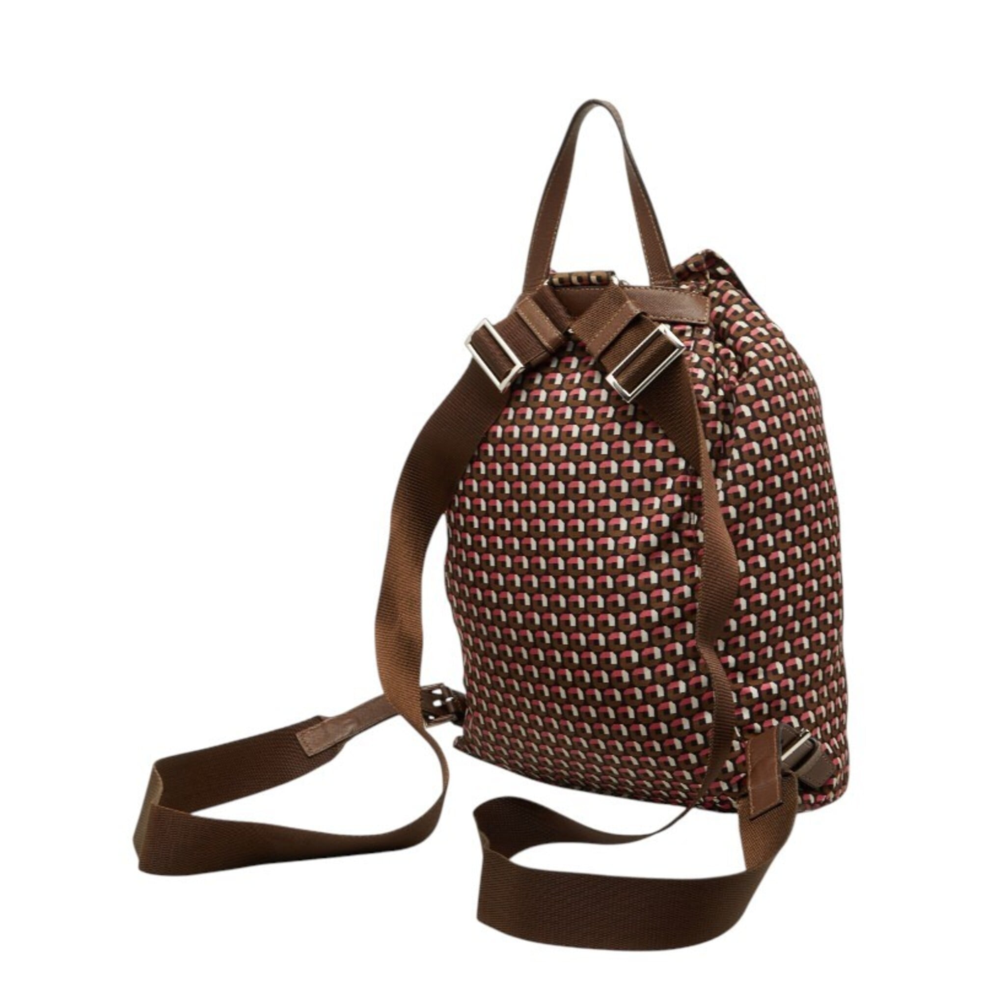 Prada Brown Pink Nylon Leather Backpack (Pre-Owned)
