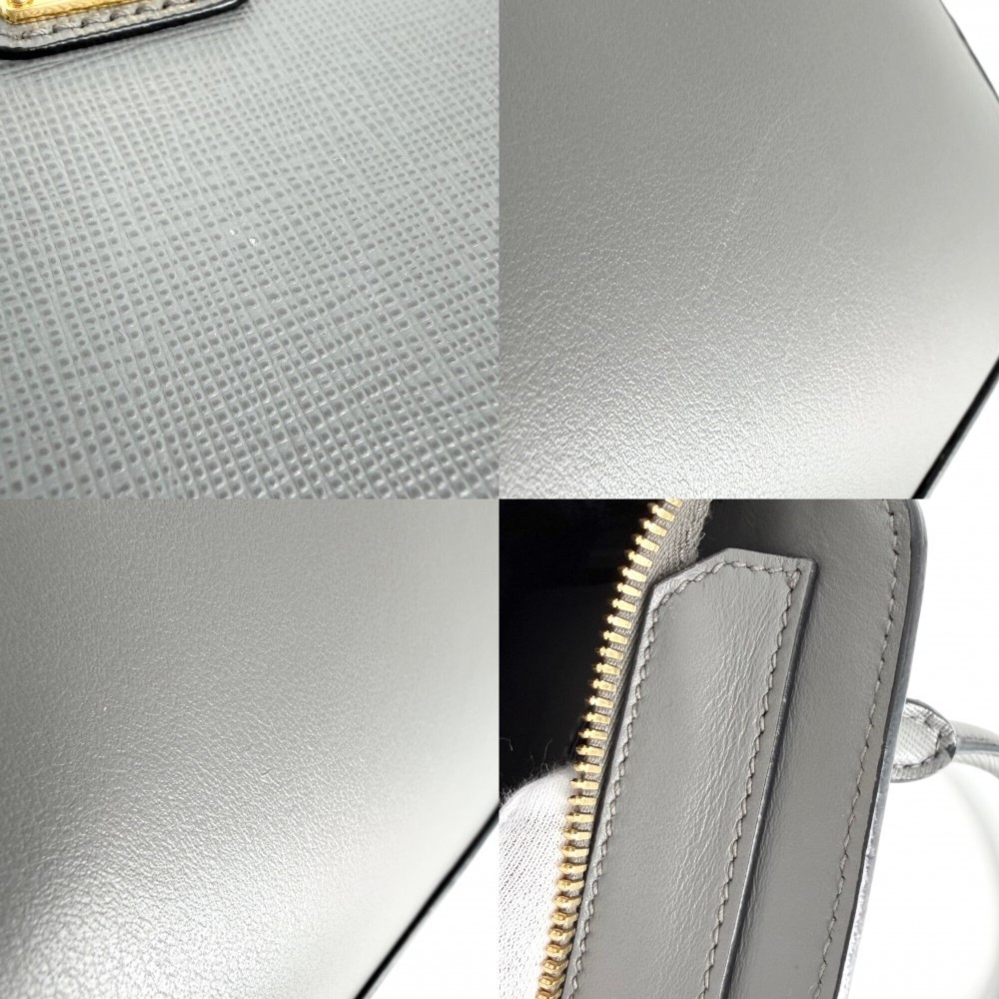 Prada Gray White Leather Handbag Shoulder Bag (Pre-Owned)