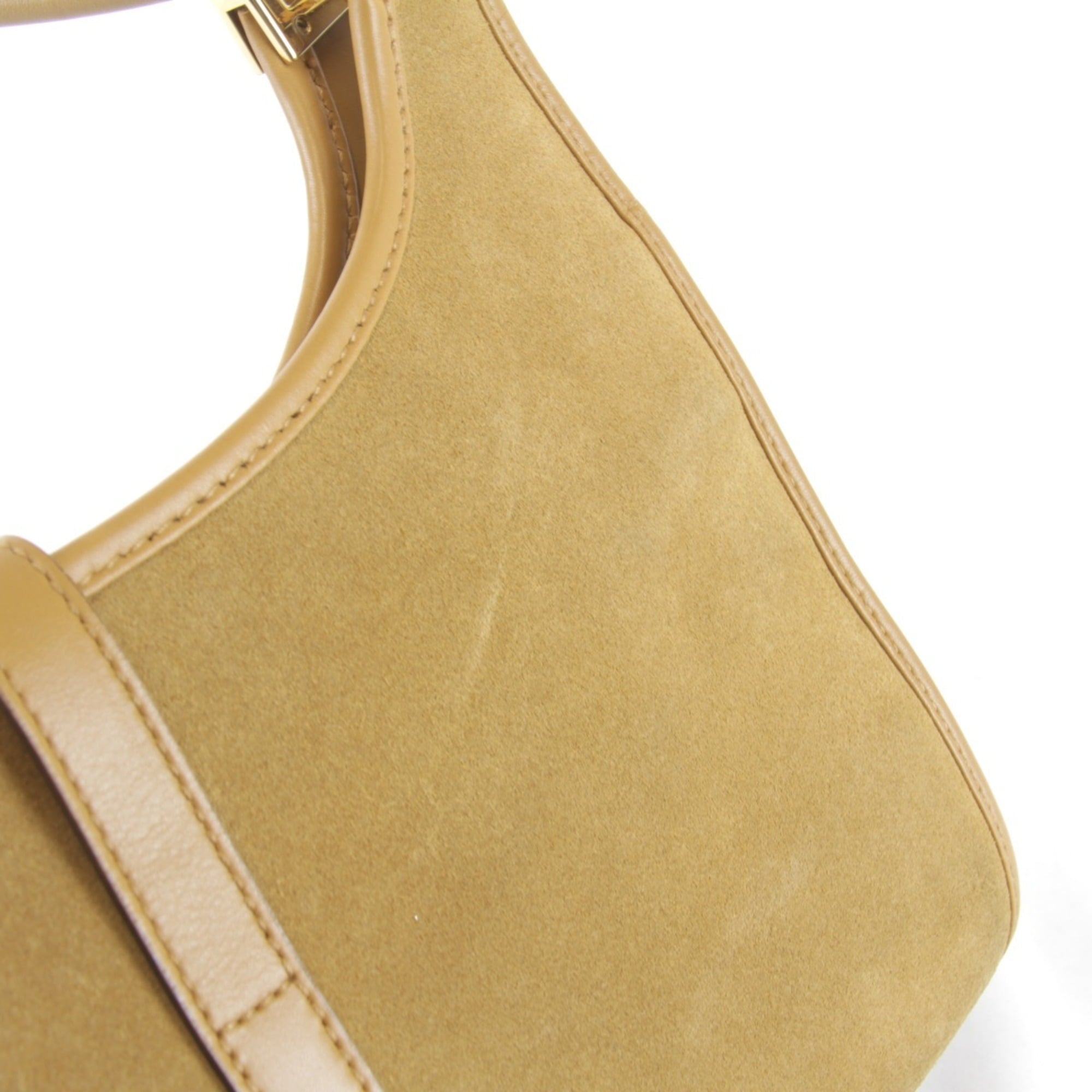Gucci Beige Black Suede Leather Handbag (Pre-Owned)
