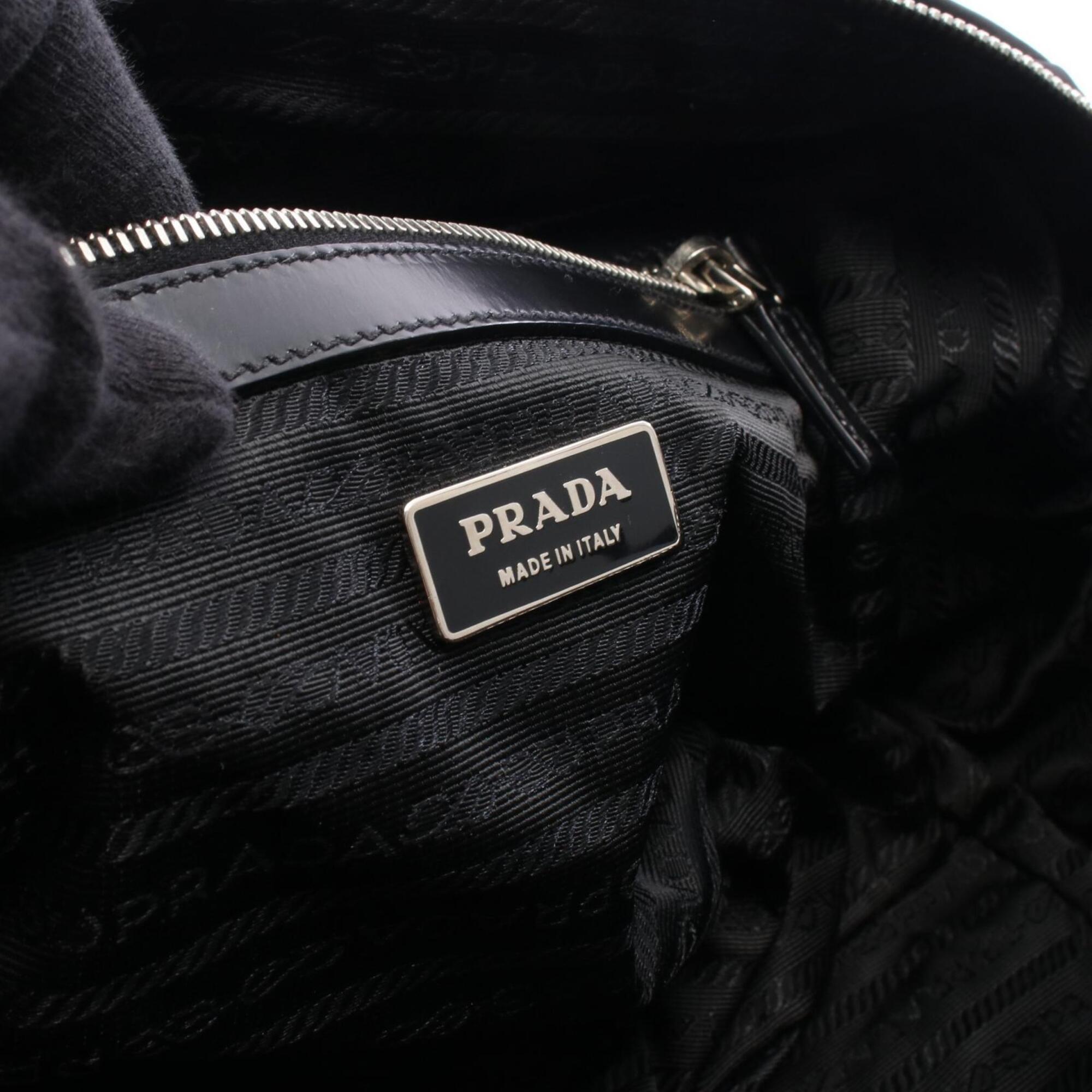 Prada Black Nylon Leather Handbag Shoulder Bag (Pre-Owned)