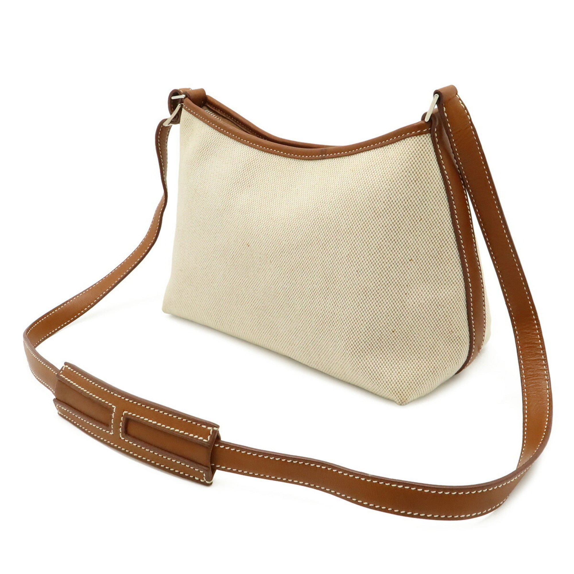Hermes Berlingo Beige Brown Toile H Leather Shoulder Bag (Pre-Owned)