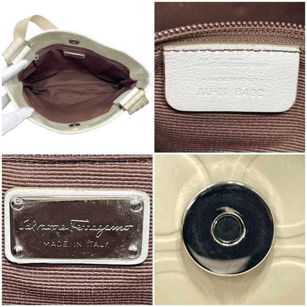 Salvatore Ferragamo Gancini Cream White Patent Leather Shoulder Bag (Pre-Owned)