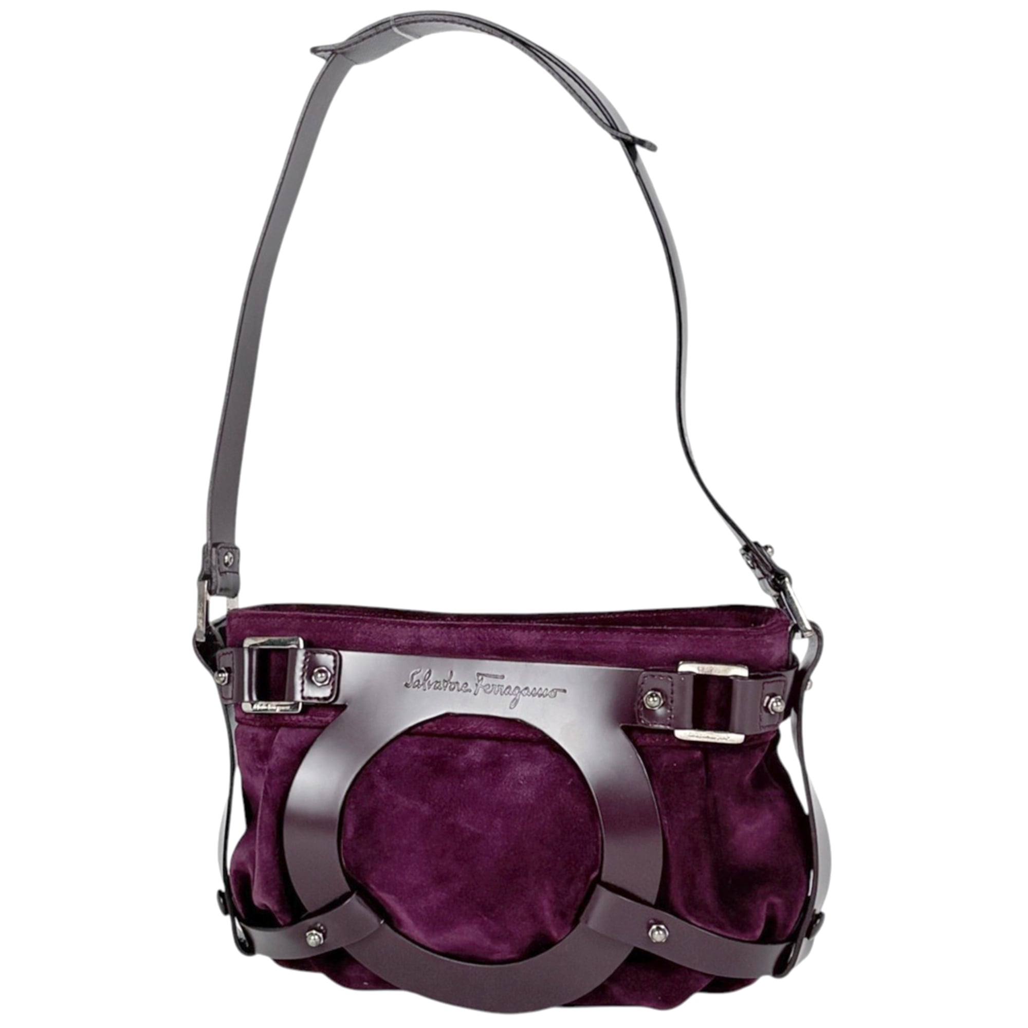 Salvatore Ferragamo Gancini Purple Suede Leather Shoulder Bag (Pre-Owned)