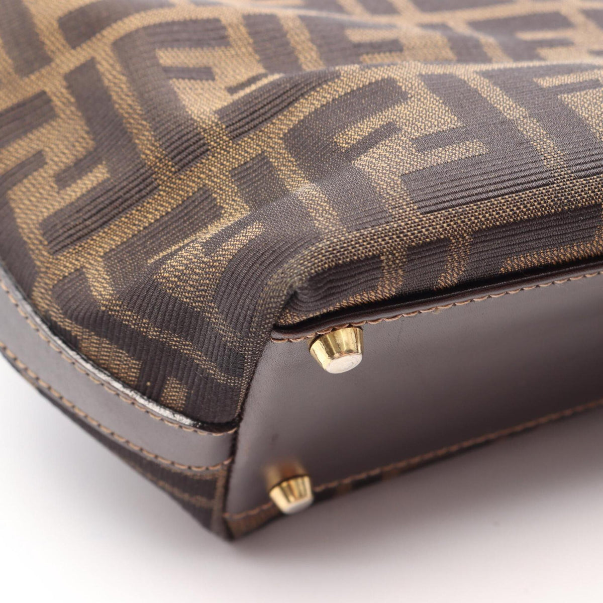 Fendi Black Brown Canvas Leather Handbag Tote Bag (Pre-Owned)