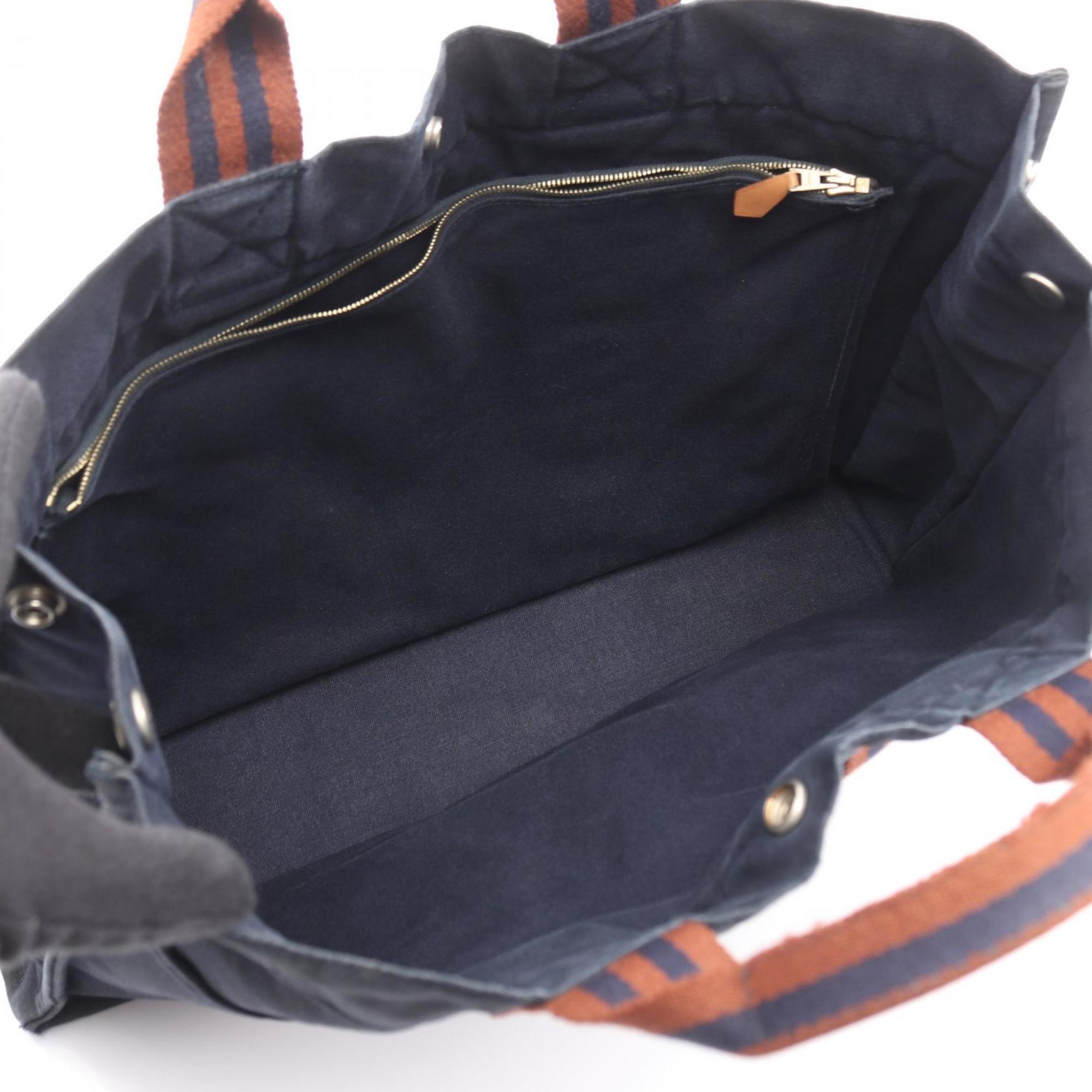 Hermes Brown Navy Canvas Tote Bag (Pre-Owned)