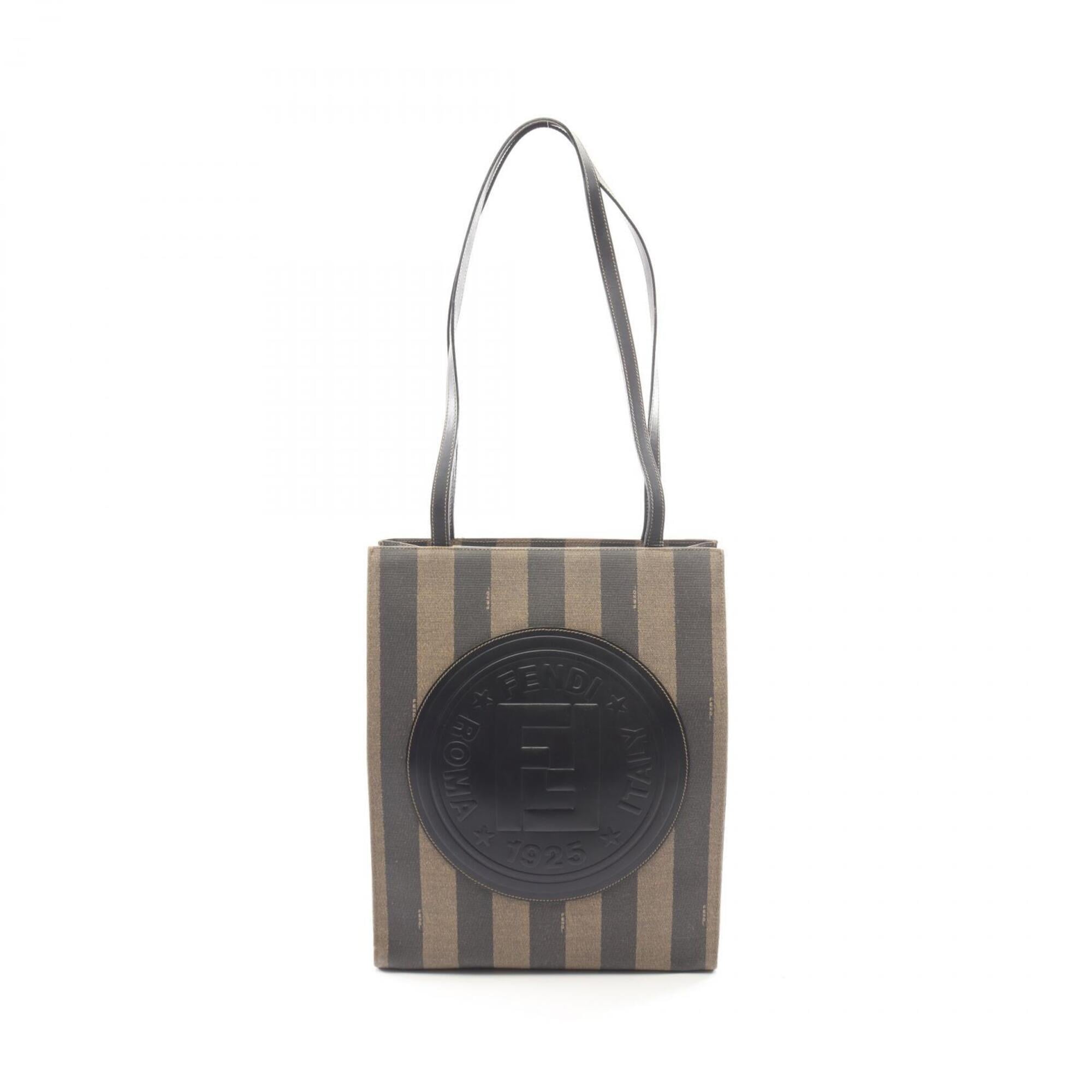 Fendi Black Brown Coated Canvas Leather Handbag Tote Bag (Pre-Owned)