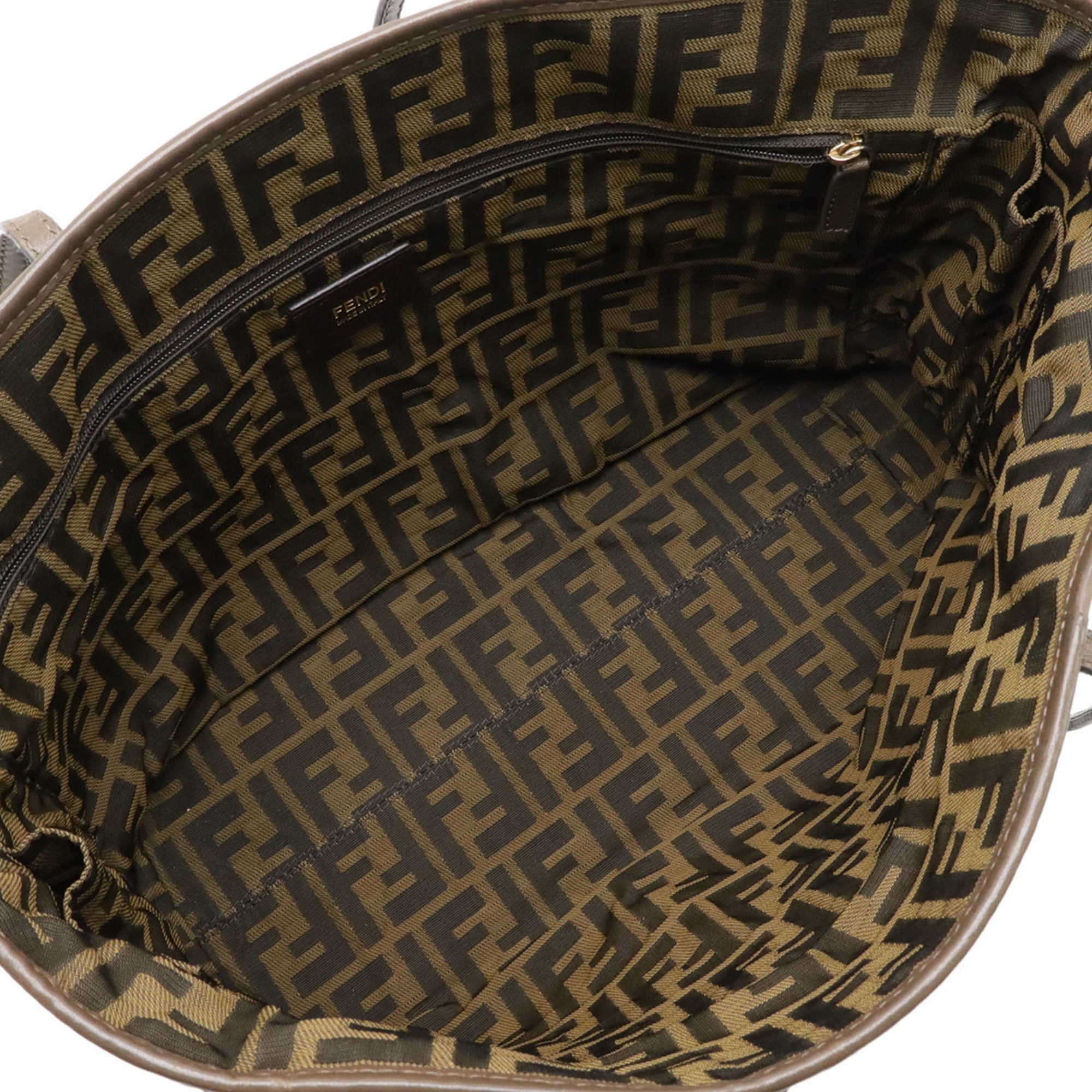 Fendi Zucca Brown Dark Brown Leather Shoulder Bag Tote Bag (Pre-Owned)