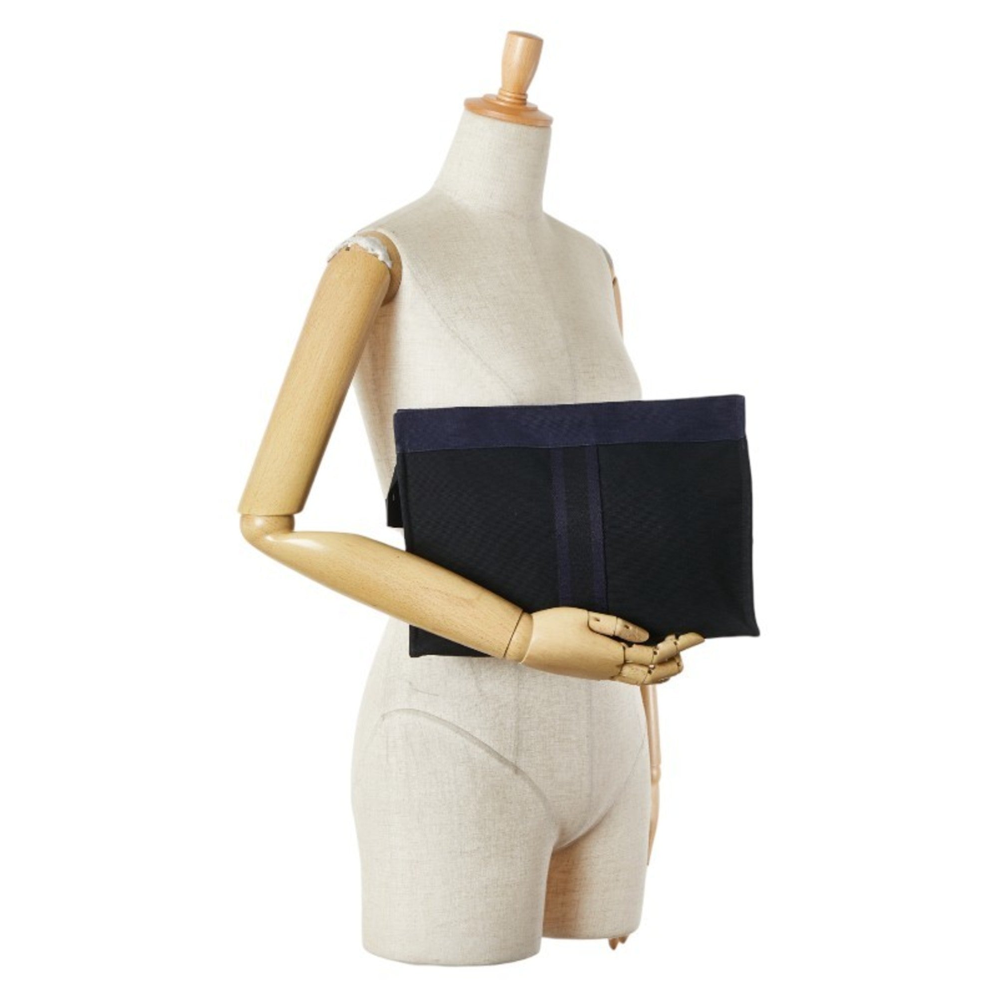 Hermes Fourre Tout Navy Black Canvas Clutch Bag (Pre-Owned)