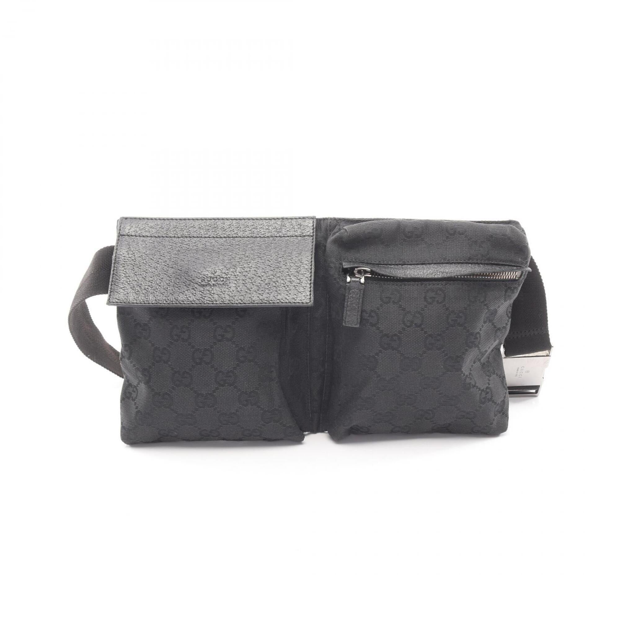 Gucci Black Canvas Leather Fanny Pack Handbag (Pre-Owned)