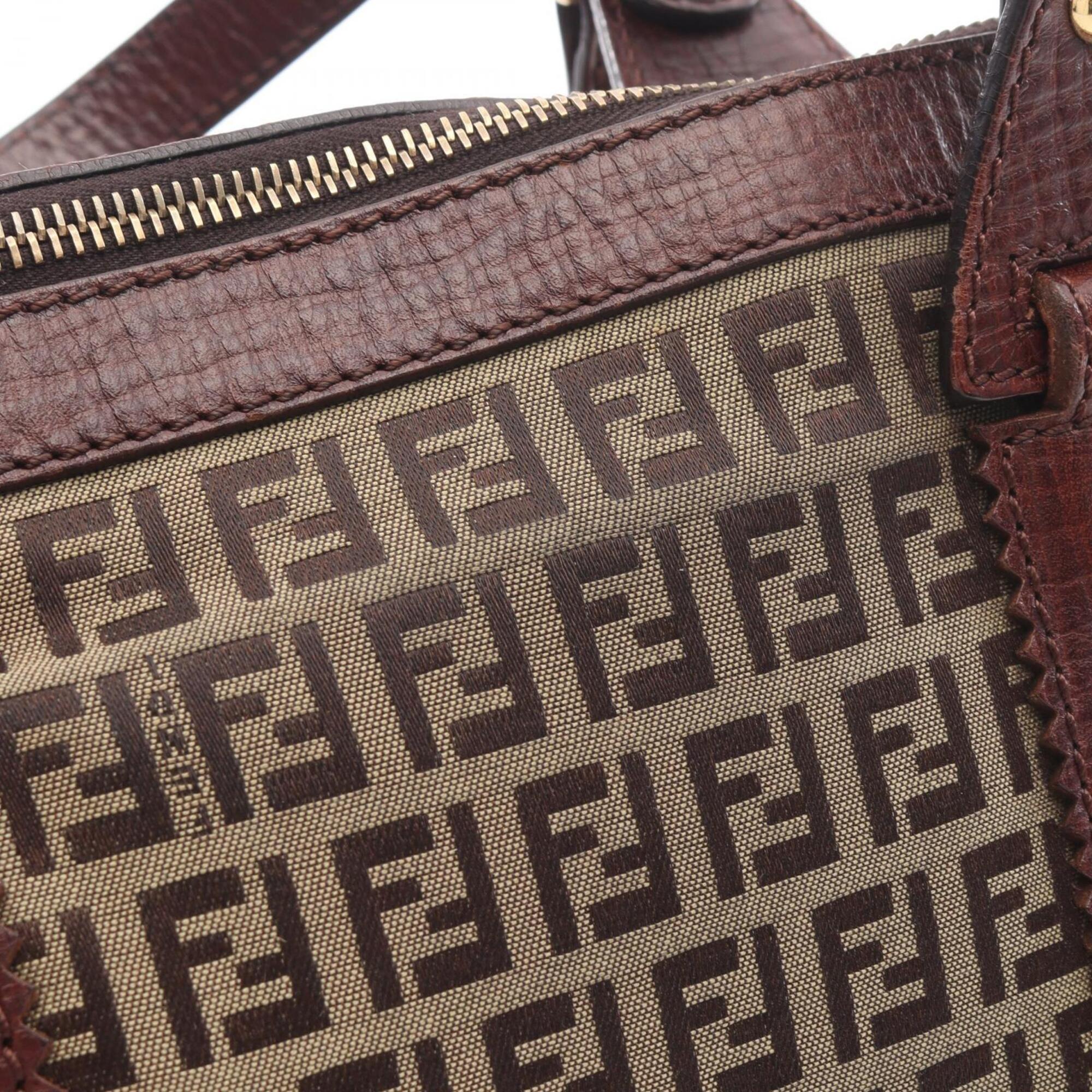 Fendi Beige Brown Canvas Leather Handbag Tote Bag (Pre-Owned)