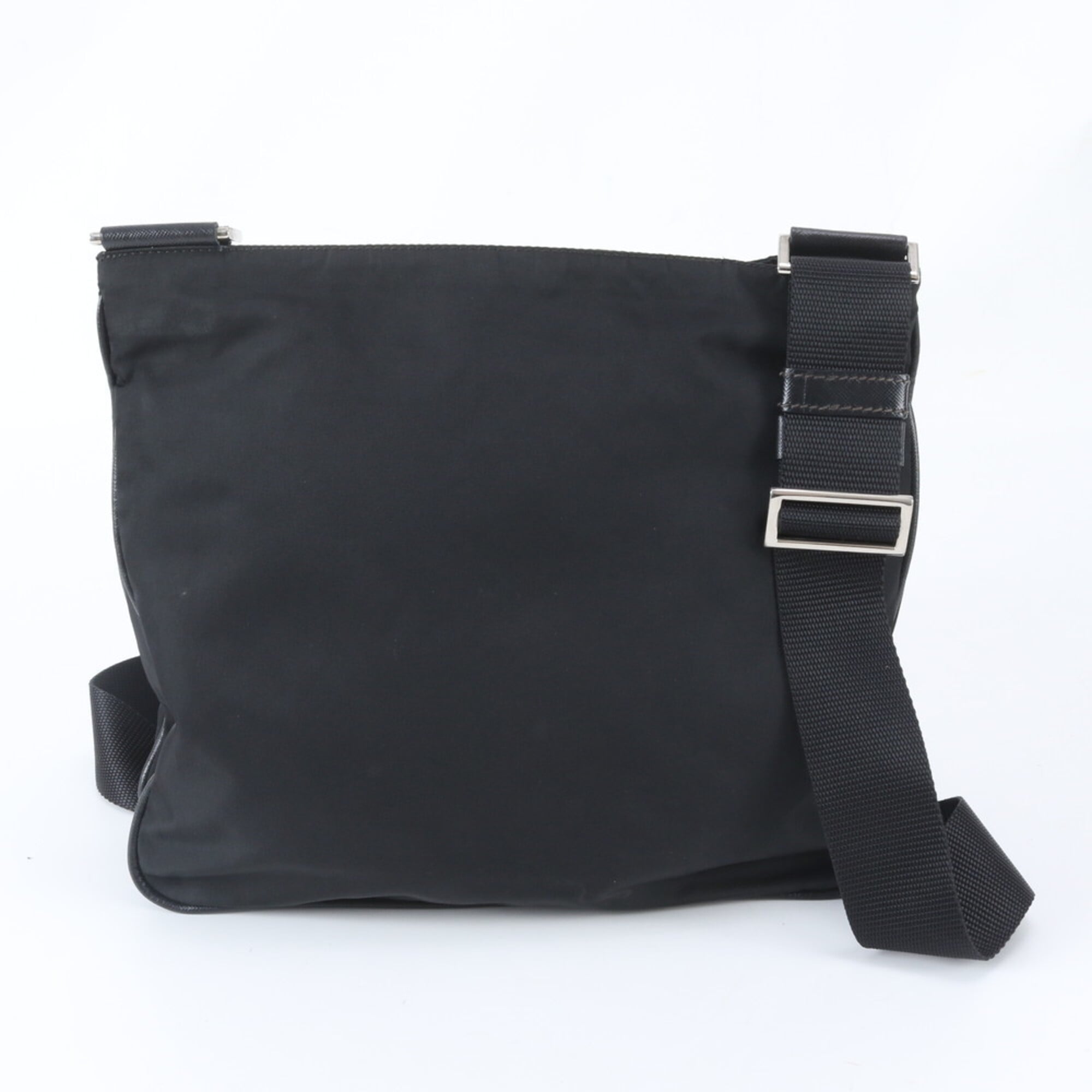 Prada Black Nylon Leather Messenger Bag Shoulder Bag (Pre-Owned)
