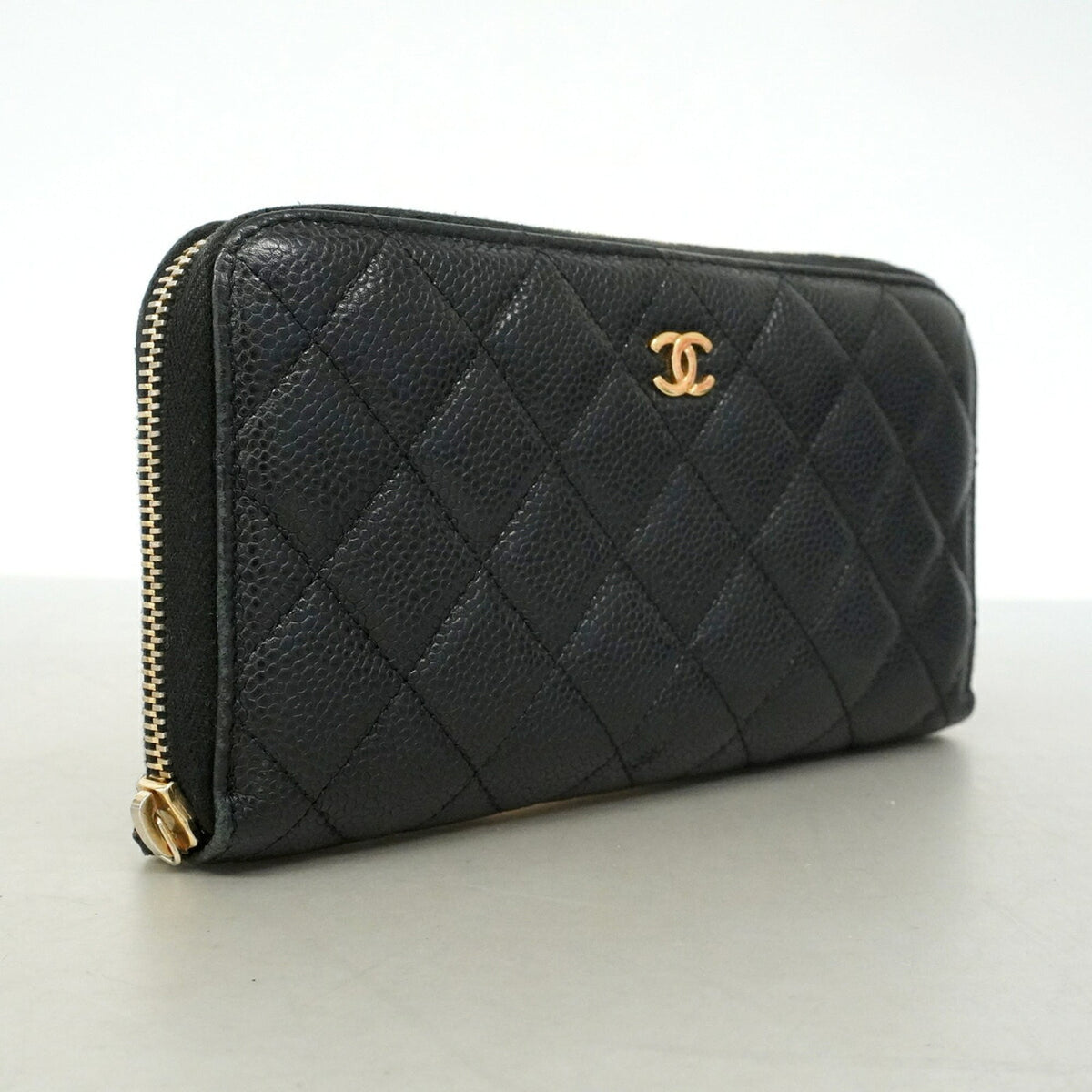 Chanel Black Grained Calfskin Long Wallet (Bi-Fold) (Pre-Owned)
